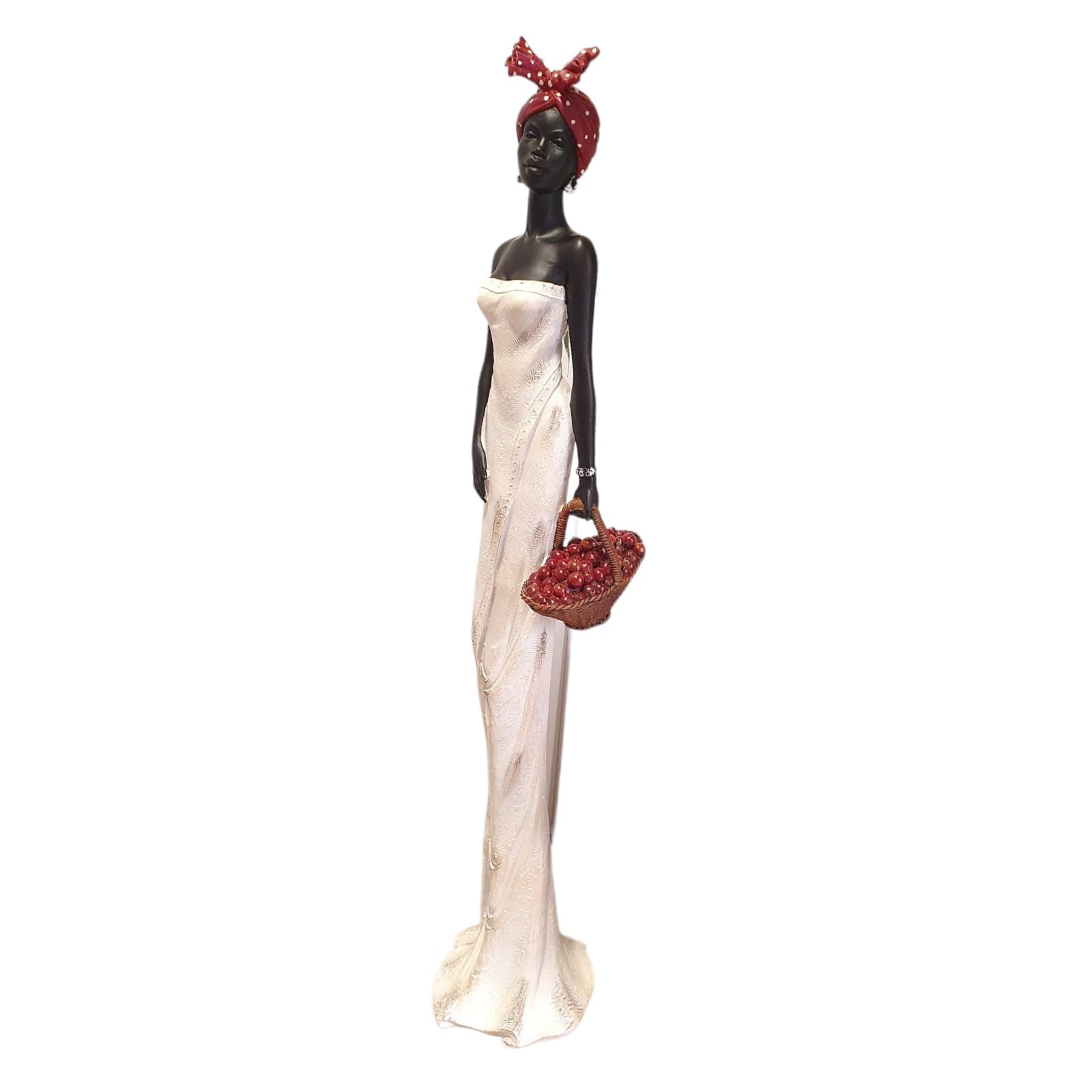 Aspinaworld Afrikafigur Afrikanische Dekofigur Frau mit Obstkorb in der Hand 81 cm weiß