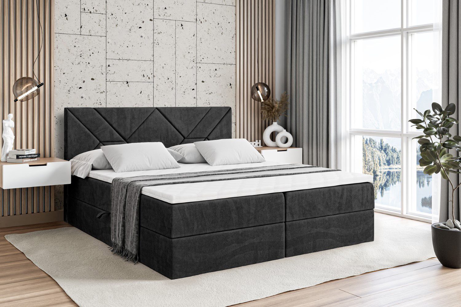 ALTDECOR Boxbett BARWA (Multipocket-Matratze H4, H3 Matratze Bonellfederung, Topper, Kopfteil)