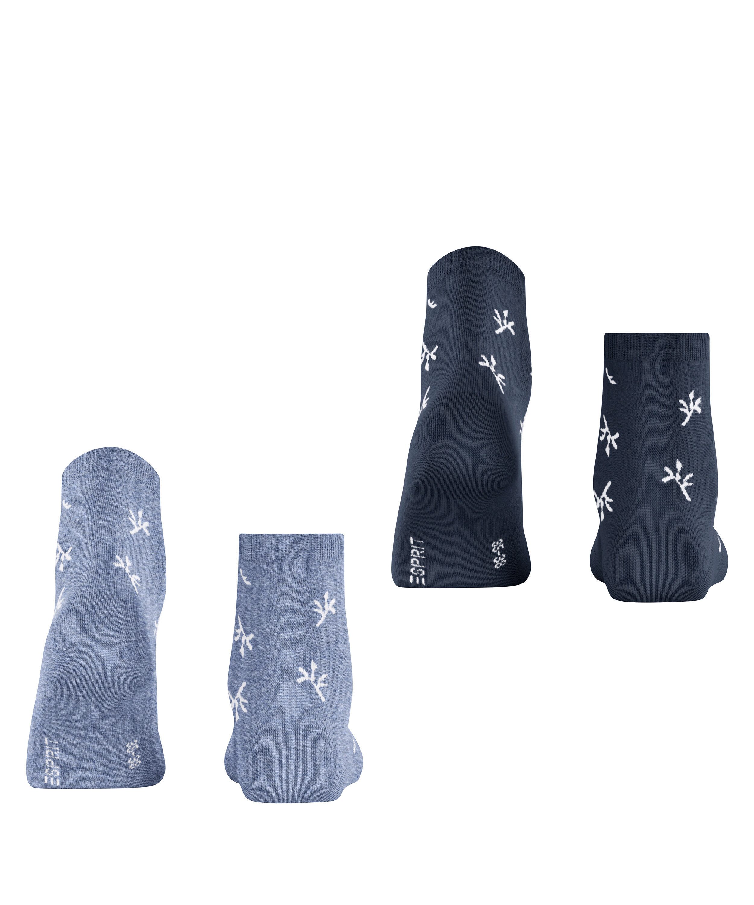 Esprit Kurzsocken Twig (2 Paar) mit kleinem Rollrand, florales Muster