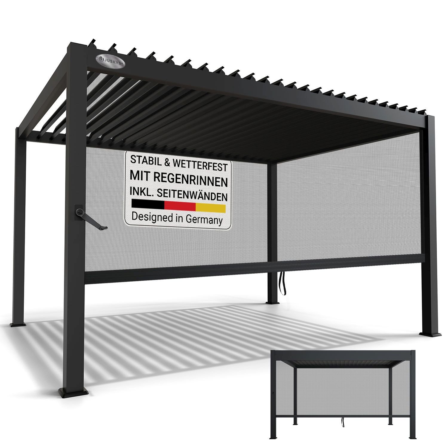 Juskys Terrassendach Tahiti, BxT: 300x400 cm, Lamellendach, Pergola für Garten, inkl. Seitenwand 4m
