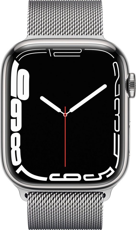 Apple Watch Series 7 GPS + Cellular, 45mm Smartwatch (Watch OS 8),  Standby-Akkulaufzeit bis zu 18 Stunden, NFC, Staub- & Spritzwassergeschützt