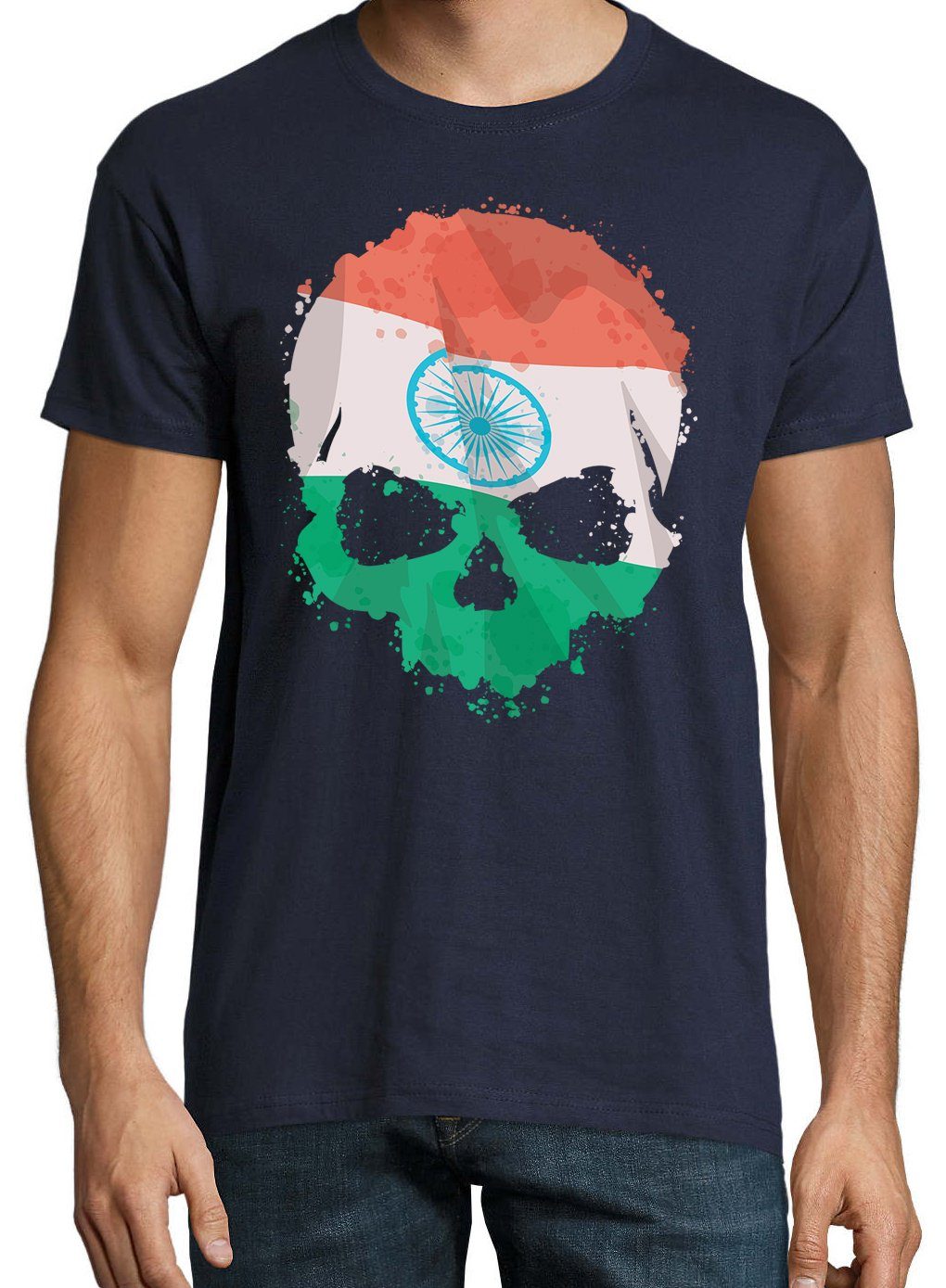 Youth Designz trendigem Navyblau Herren mit Schädel Indien Frontprint Shirt Totenkopf T-Shirt