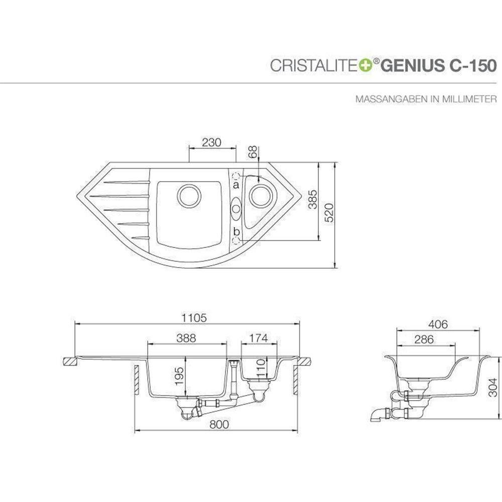 Schock Granitspüle Schock C-150 GCR A, Croma 111,3/52 Cristalite cm Genius Einbauspüle