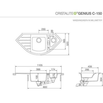 Schock Granitspüle Schock Cristalite Genius C-150 U Croma GCR Exzenterbedienung, 111,3/52 cm