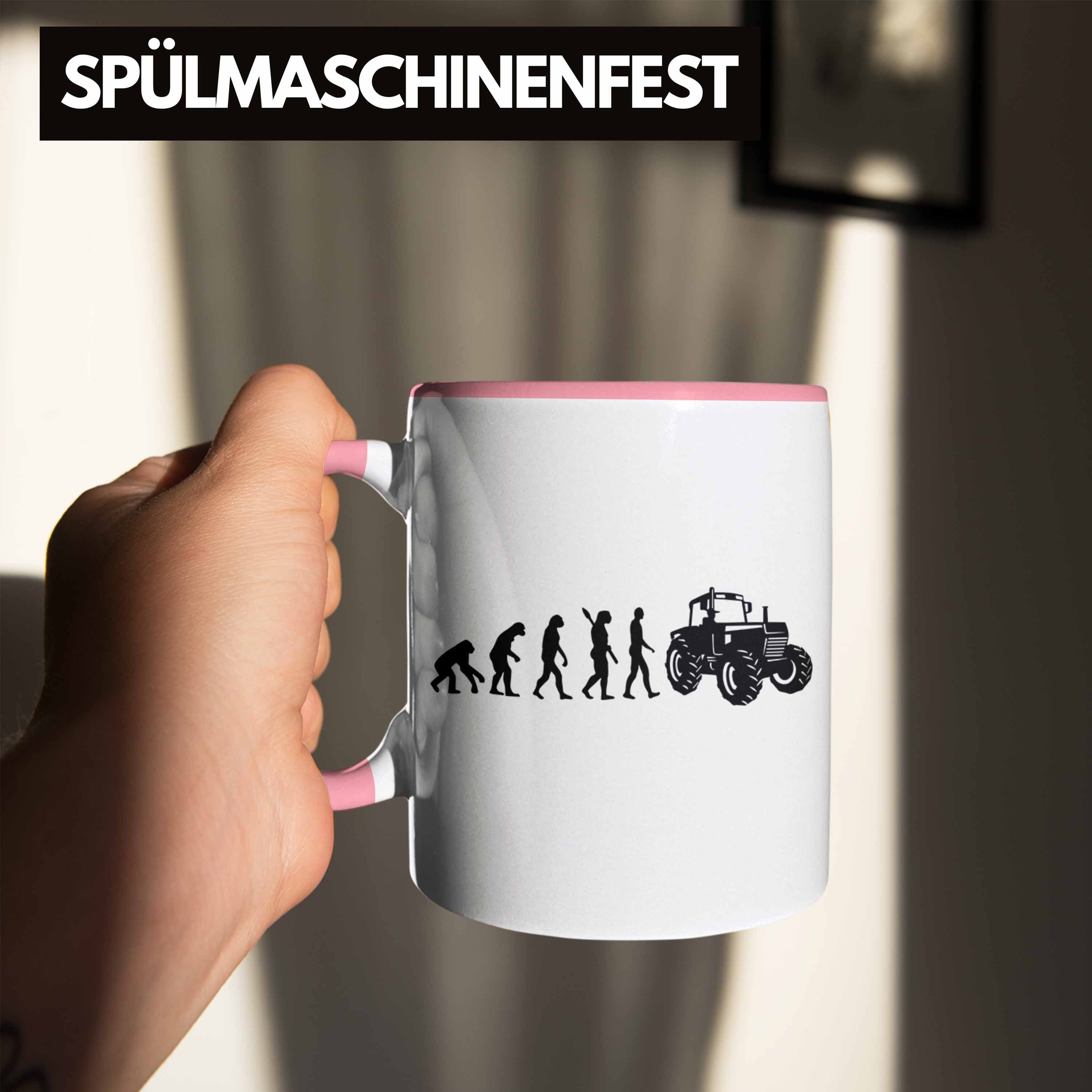 Traktor Geschenk für Evolution Geschenkidee Trendation Lustige Tasse Rosa Landwirte Tasse