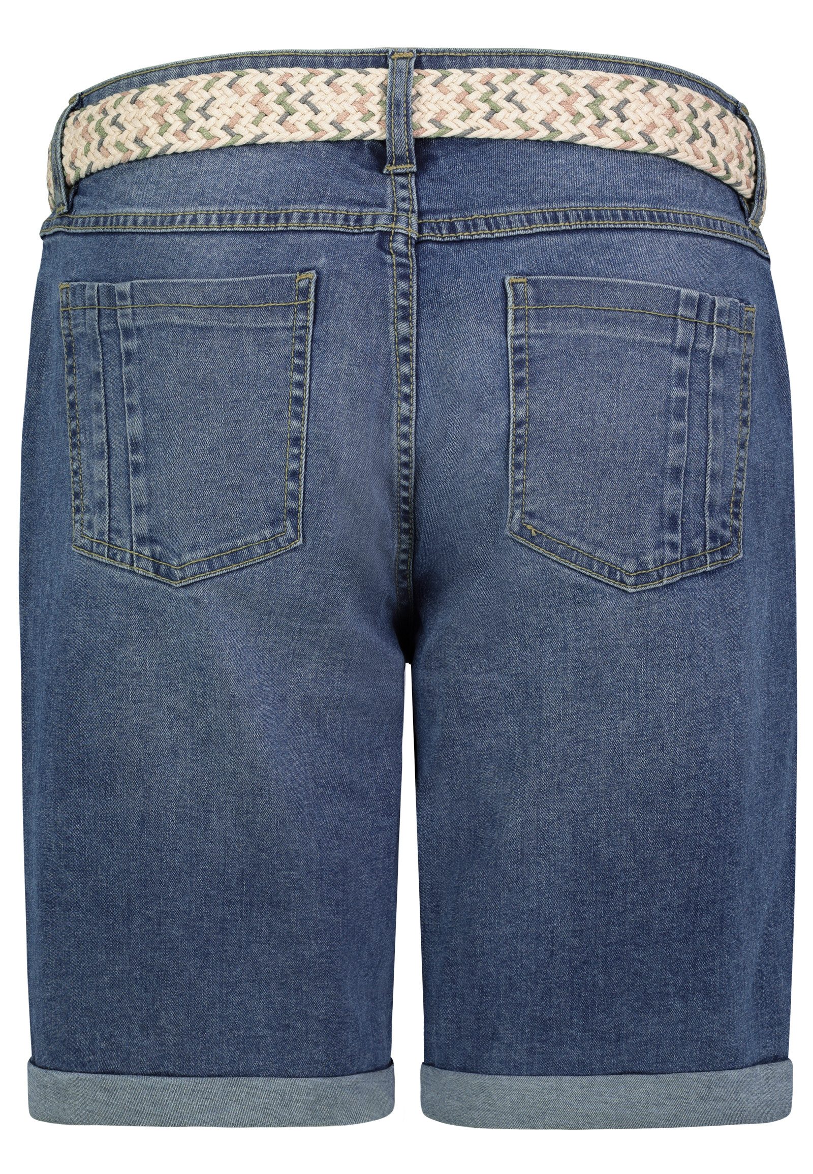 SUBLEVEL Jeansbermudas Damen Jeans Shorts kurze Hose mit buntem Gürtel 5 Pocket, Sommerhose, kurze Jeans, Bermudashorts