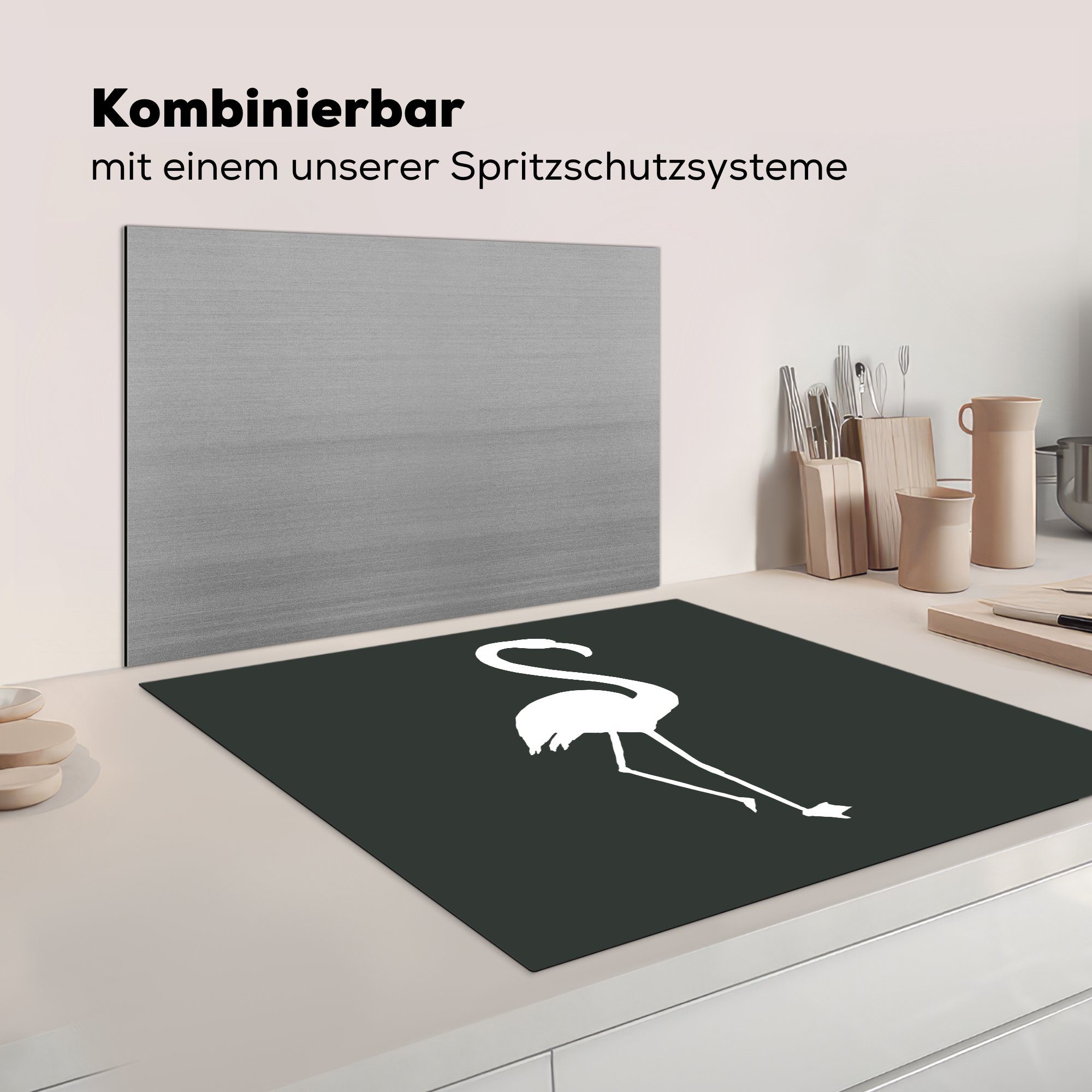 MuchoWow Herdblende-/Abdeckplatte Flamingo - Arbeitsplatte Ceranfeldabdeckung, Vinyl, Scherenschnitt Weiß, 78x78 für küche tlg), (1 cm, 