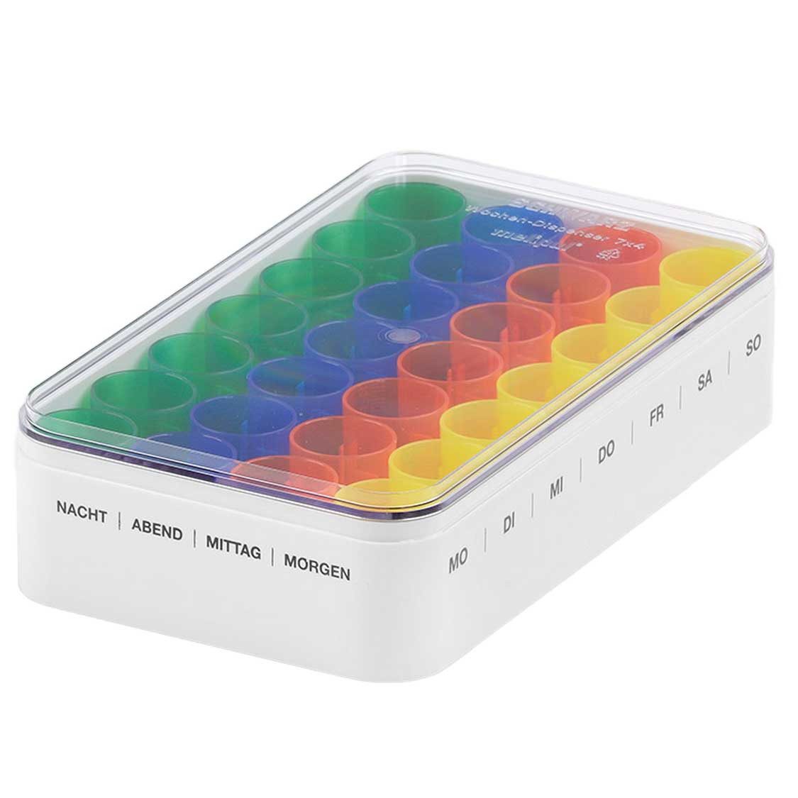 helmut schwarz gmbh Pillendose Melipul Wochen-Dispenser 7x4 mit 28 Bechern und Stapeldeckel