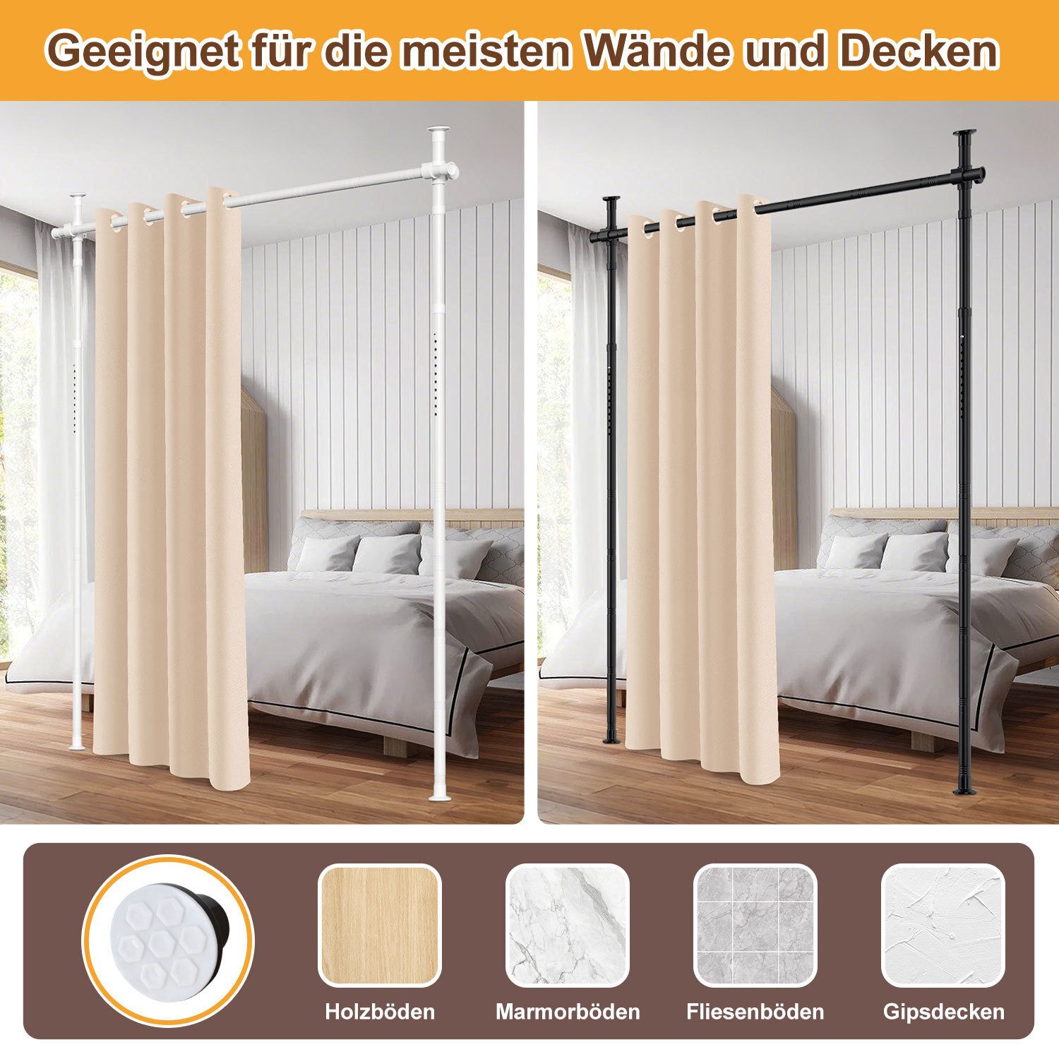 Clanmacy Raumteilerregal Raumteiler Paraventgestell Gardinenstange Verstellbar Flexibel Stangen – Bild 4 von 5