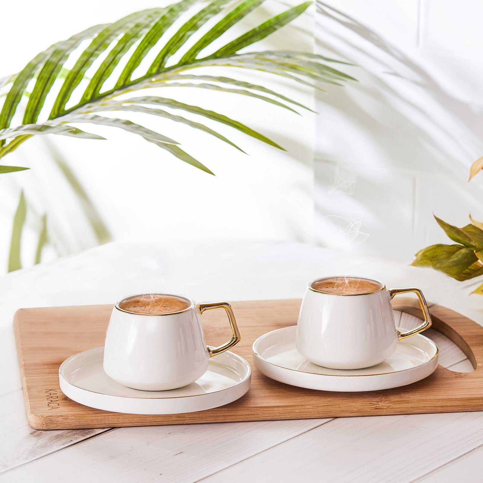 Karaca Kaffeeservice Karaca Saturn Kaffeeservice 100 ml Kaffeetassen-Set, 2 Personen, Gold, Porzellan