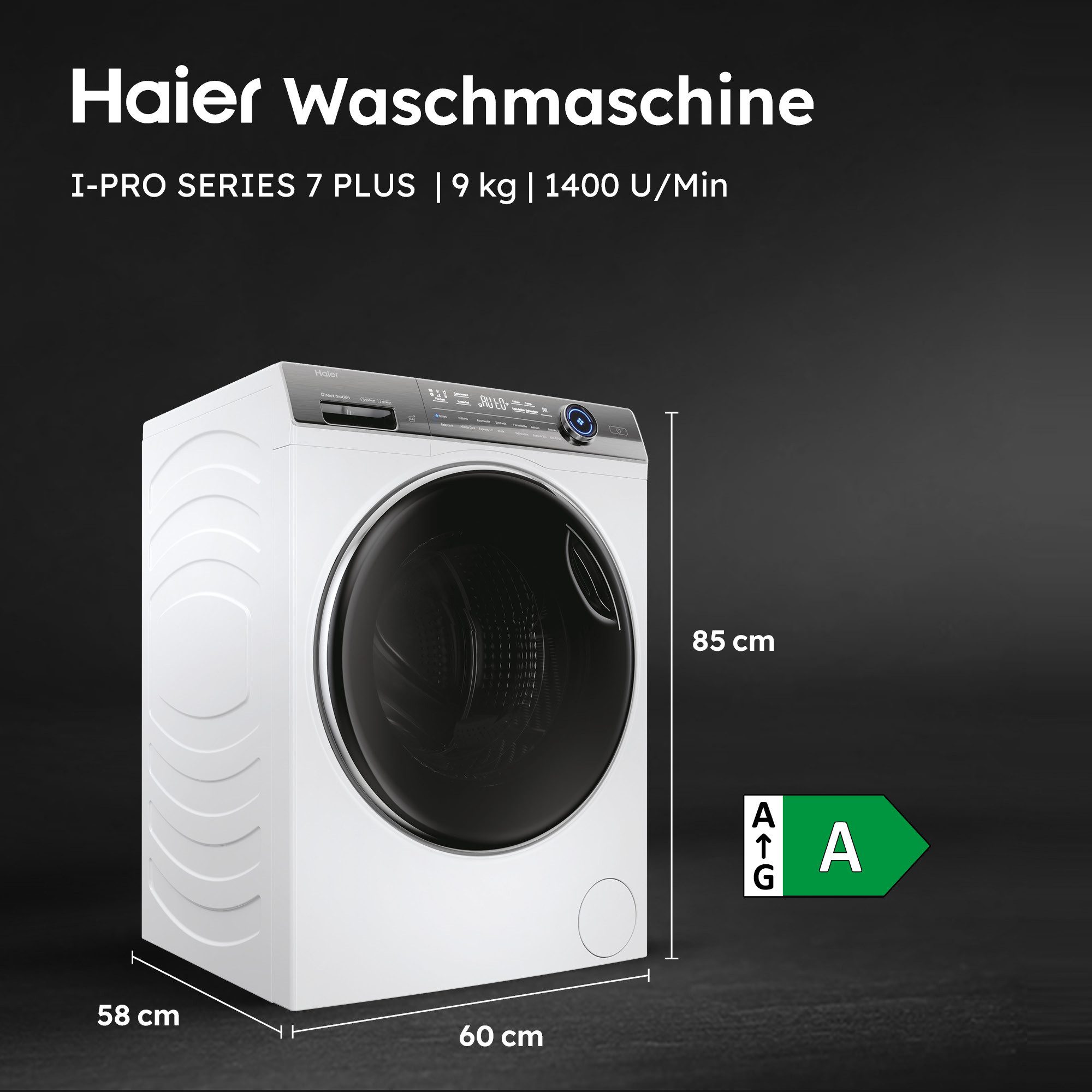 Haier Waschmaschine I PRO 7 PLUS HW90-B14979YU1, 9 kg, 1400 U/min, 8 kg, 1400 U/min, Flüsterleiser Motor, Vollwasserschutz