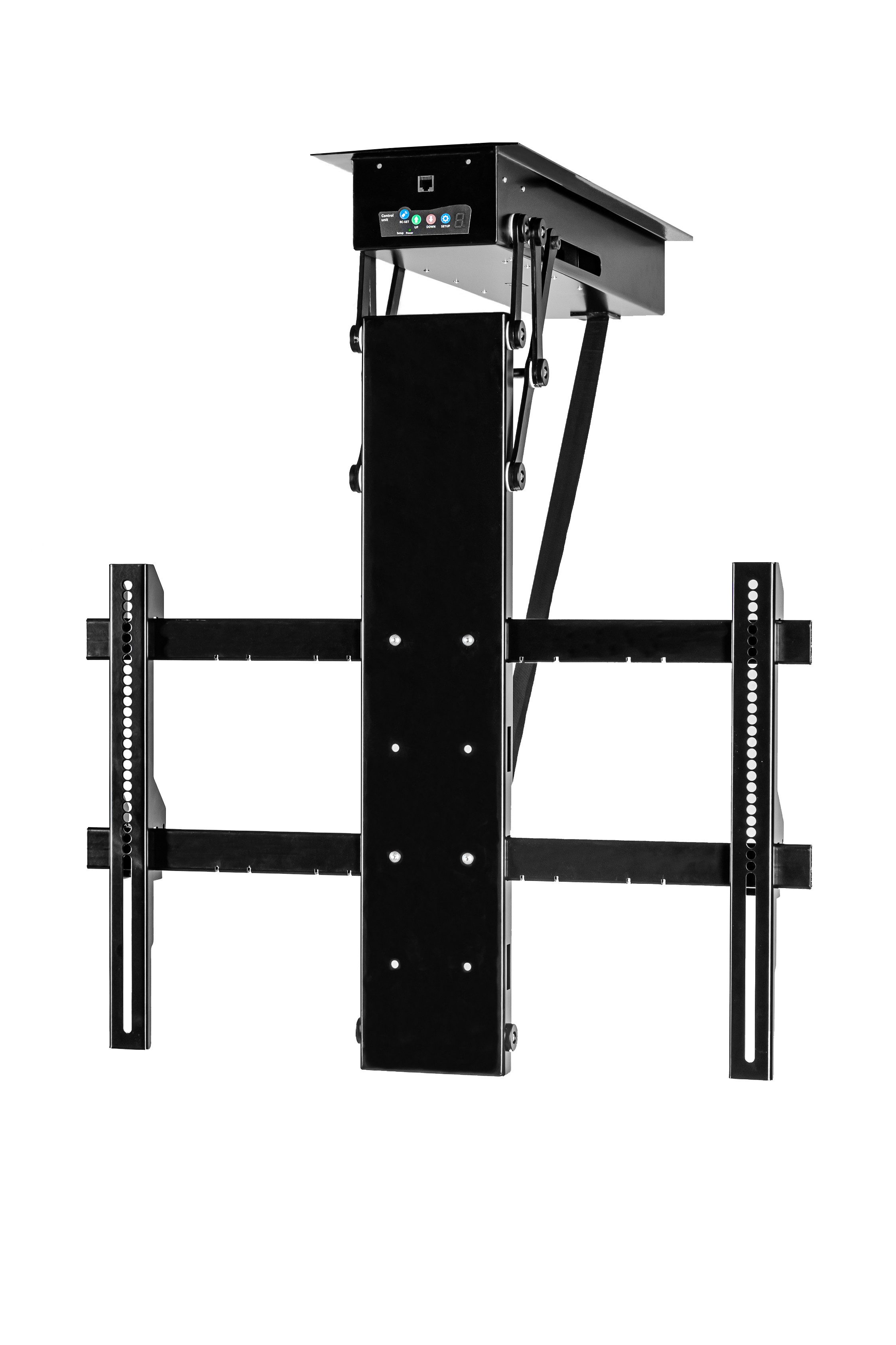 Xantron TV-Deckenhalterung elektrische motorisierte für Monitore bis 85", DEHA-D’Angle-XL, (bis 85 Zoll, steuerbar per IR-Fernbedienung, VESA bis 600x600, flaches Design)