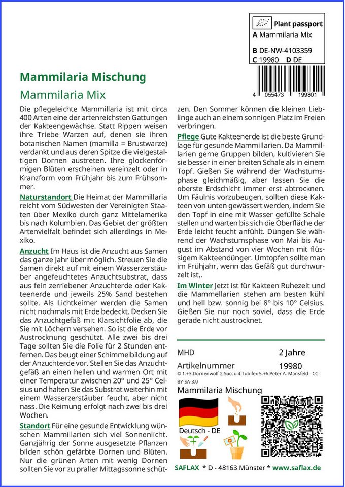 Thumbnail - SAFLAX Blumensamen SAFLAX - Samen - Mammilaria Mischung