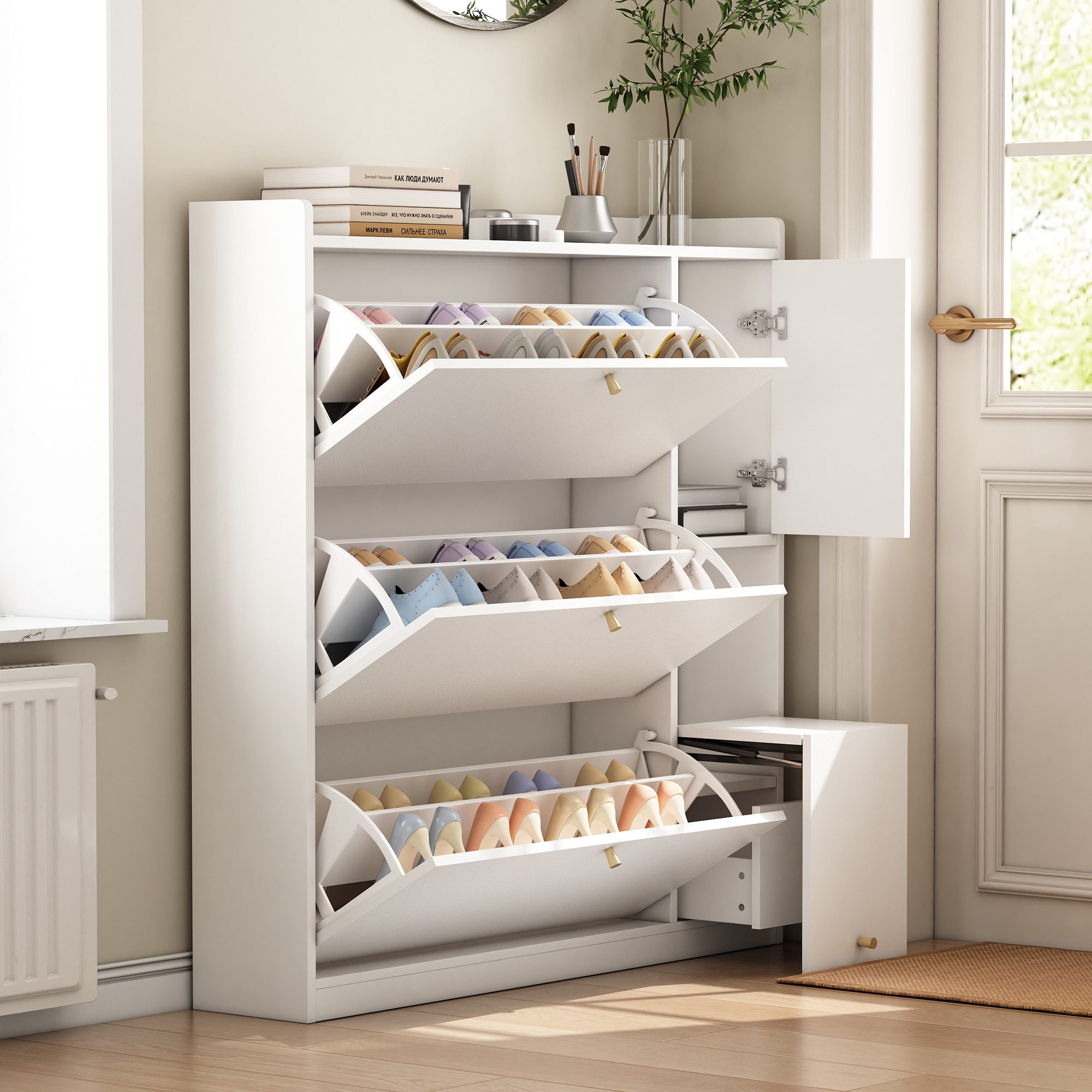 OKWISH Schuhschrank Vielseitiger Kipp-Schuhschrank (mit 3 Klappschubladen & günstig online kaufen