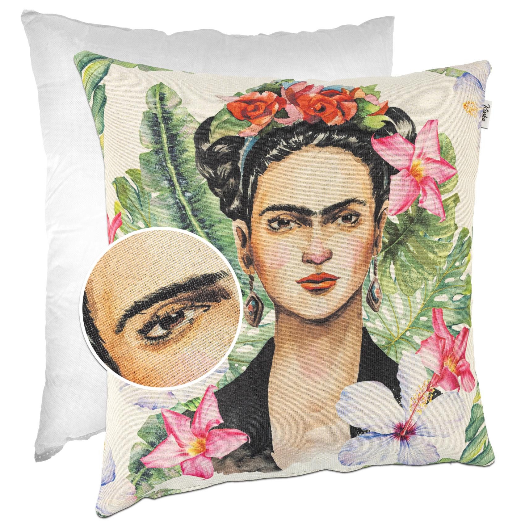 Kisska Dekokissen Kissenhülle mit oder ohne Füllung Designer Kissenbezug Zierkissen, Kissenhülle in 40x40cm Frida Tropical mit Füllung aus Gobelin PopArt