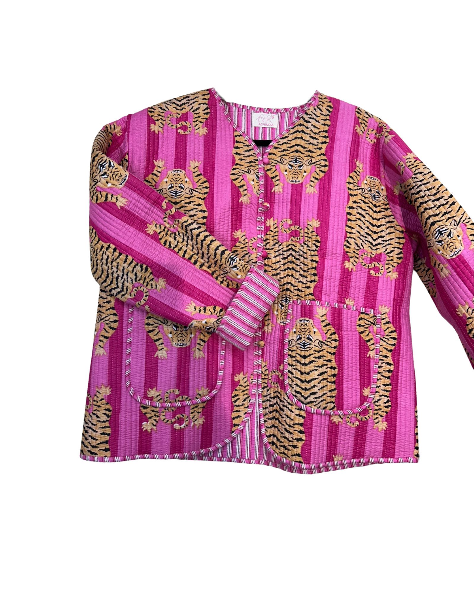 ASHINDIA Wendejacke 100% Baumwolle Steppjacke Tiger Tiger-Motiv Leomuster