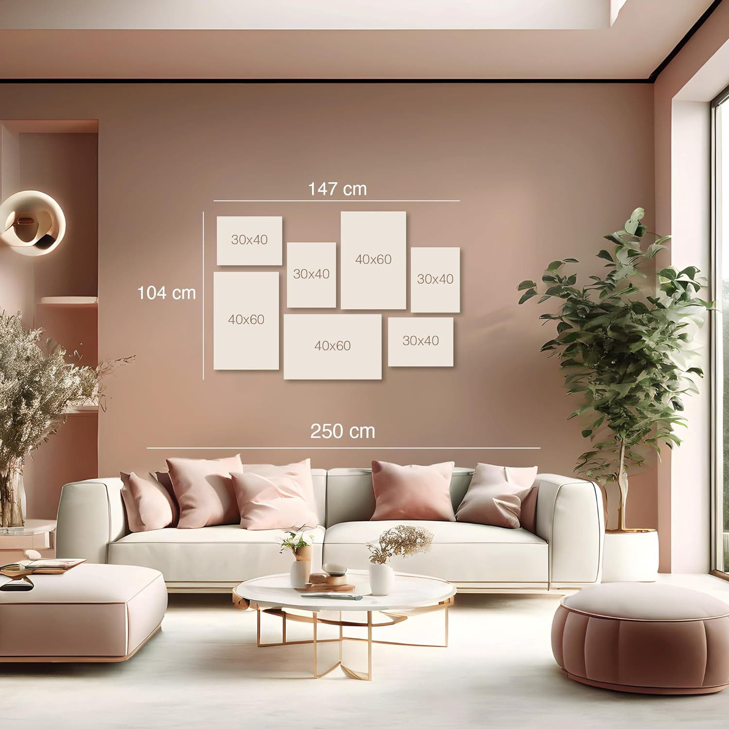 Novart Wandbild Boho Beige Pampas Blätter Natur Wohnzimmer Bilder Set 147x1 günstig online kaufen