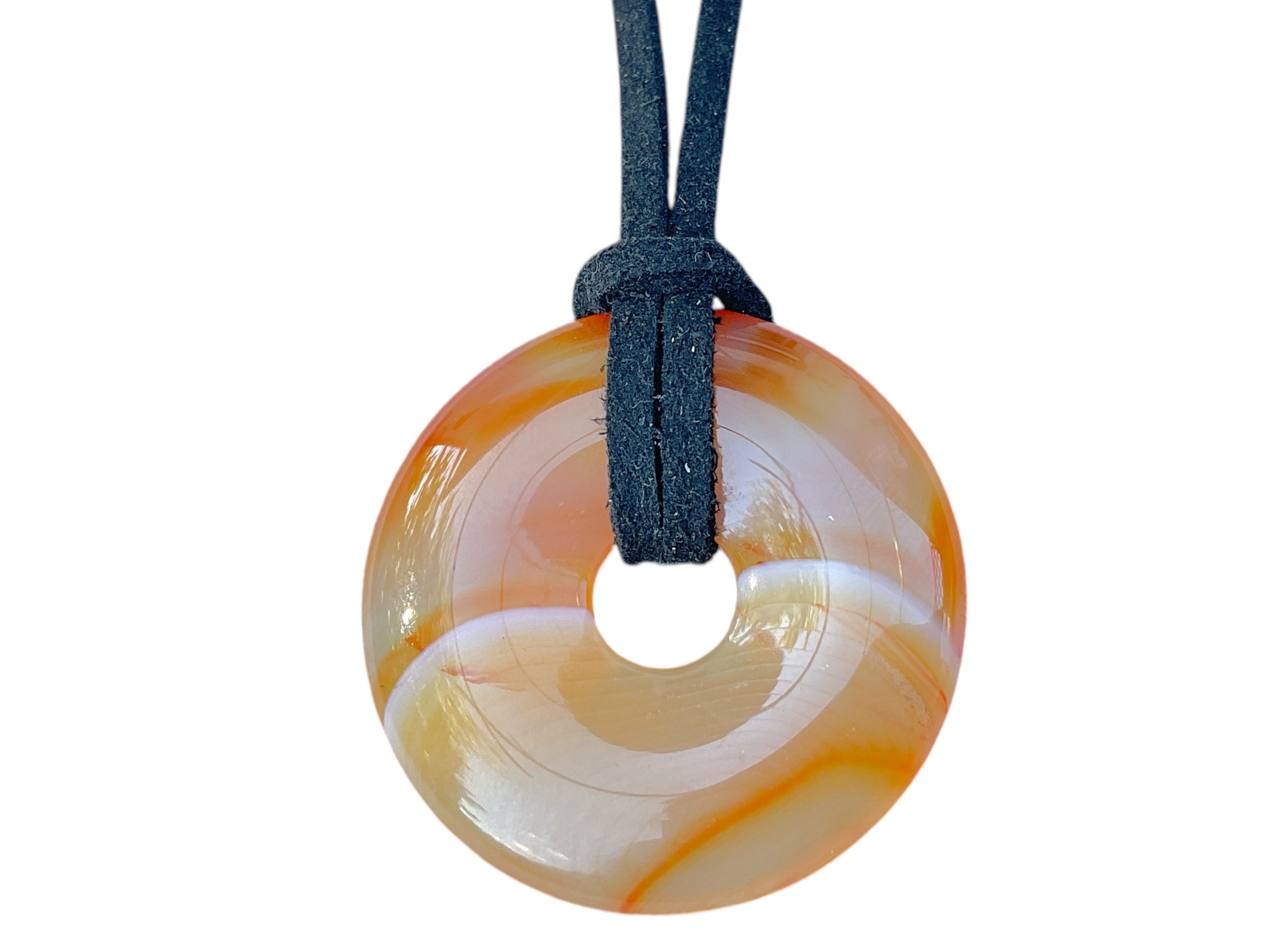 Steinfixx® Lange Kette echter Edelsteindonut 30 mm, incl. Geschenkbox, viele Varianten (incl. Wildlederband 80 cm, Handmade), zusätzlich wahlweise mit Silber- oder Goldspirale