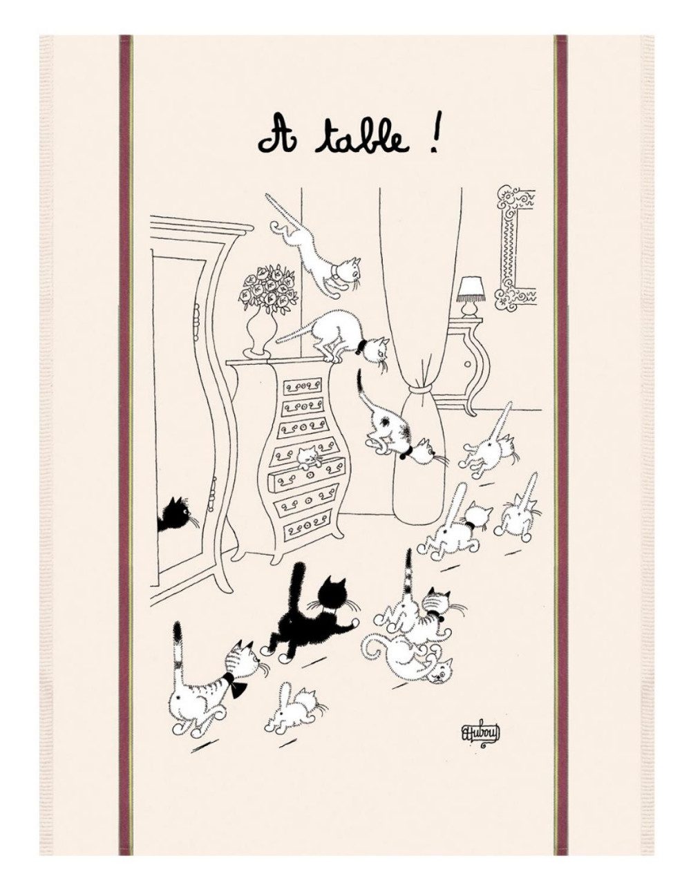 Winkler Geschirrtuch Geschirrtuch Dubout Retour Des Courses Ecru 60x80 cm, (1-tlg., 1 x Geschirrtuch), bedruckt