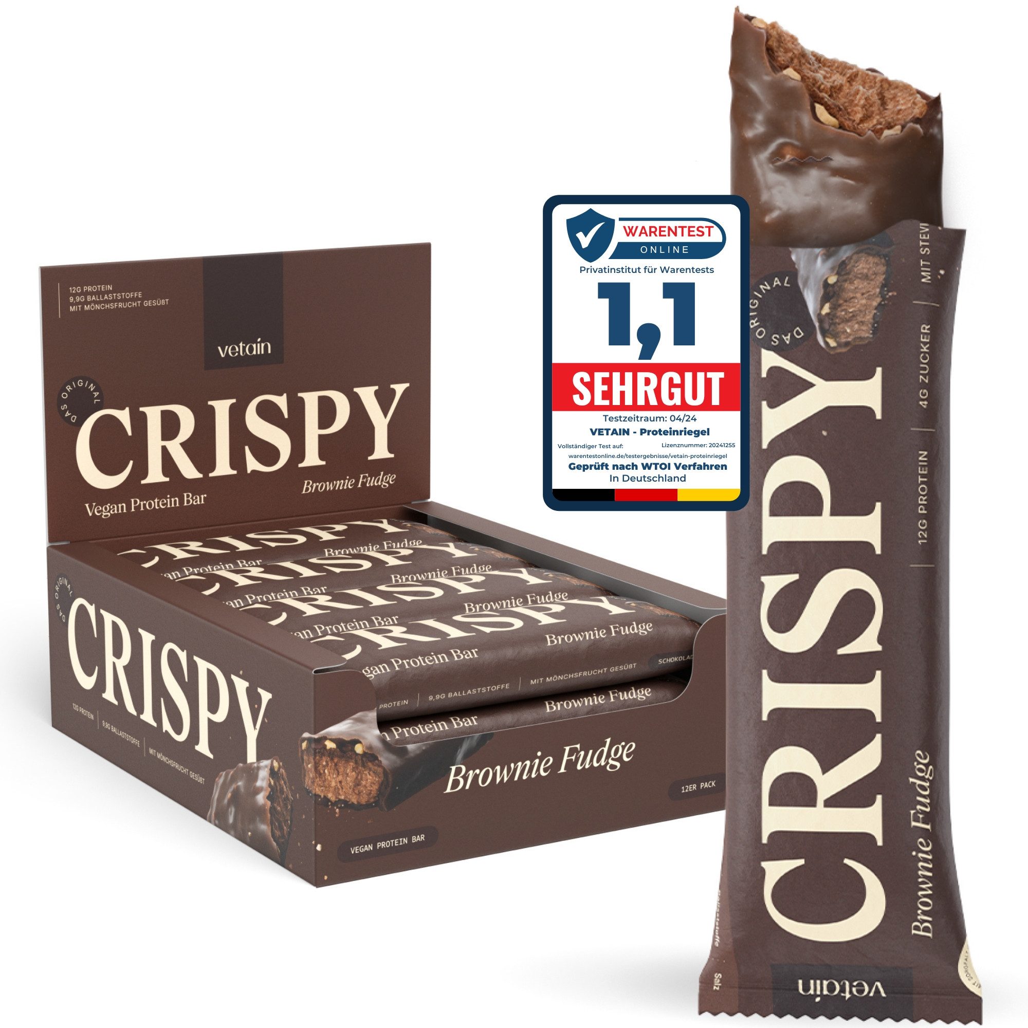 VETAIN Vegan Protein Riegel - 12g Protein pro Riegel, 12 er - frei von Sucralose & Maltit à 55 g, 100% cleane Zutaten, frei von Sucralose & Maltit