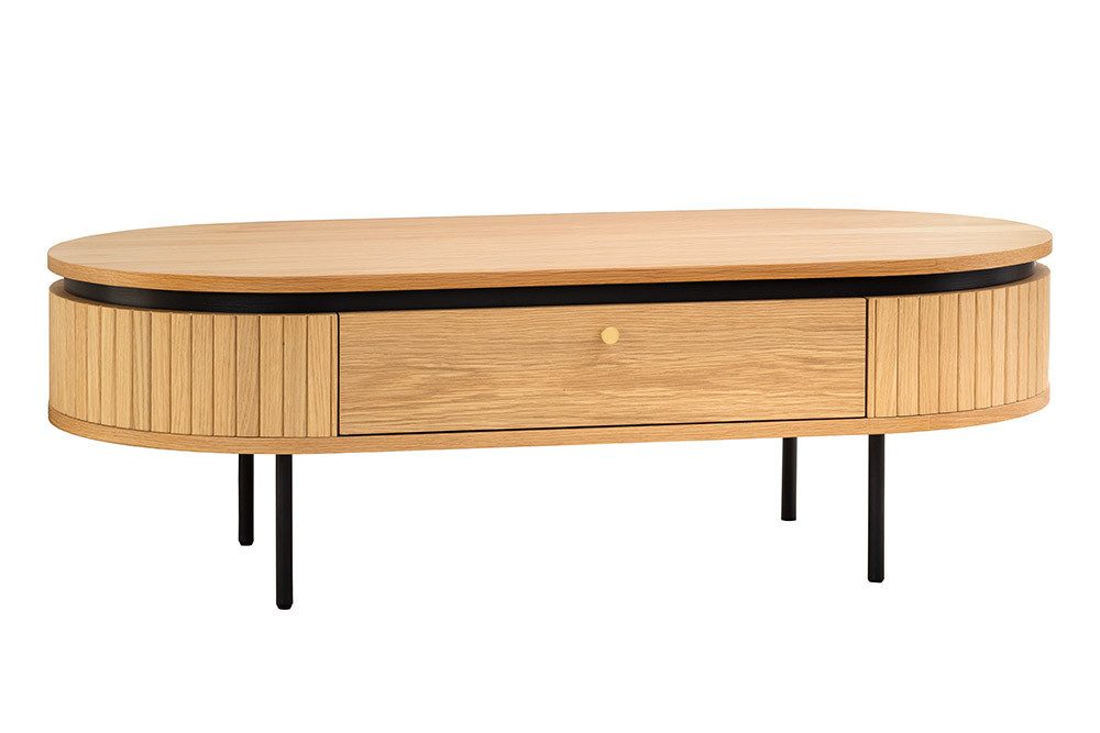 riess-ambiente Couchtisch ATELIER 120cm natur / schwarz - Eiche, Metall, furniert, 2 Schubladen (Einzelartikel, 1-St), Beistelltisch mit Stauraum - ideal für skandinavische Wohnzimmer