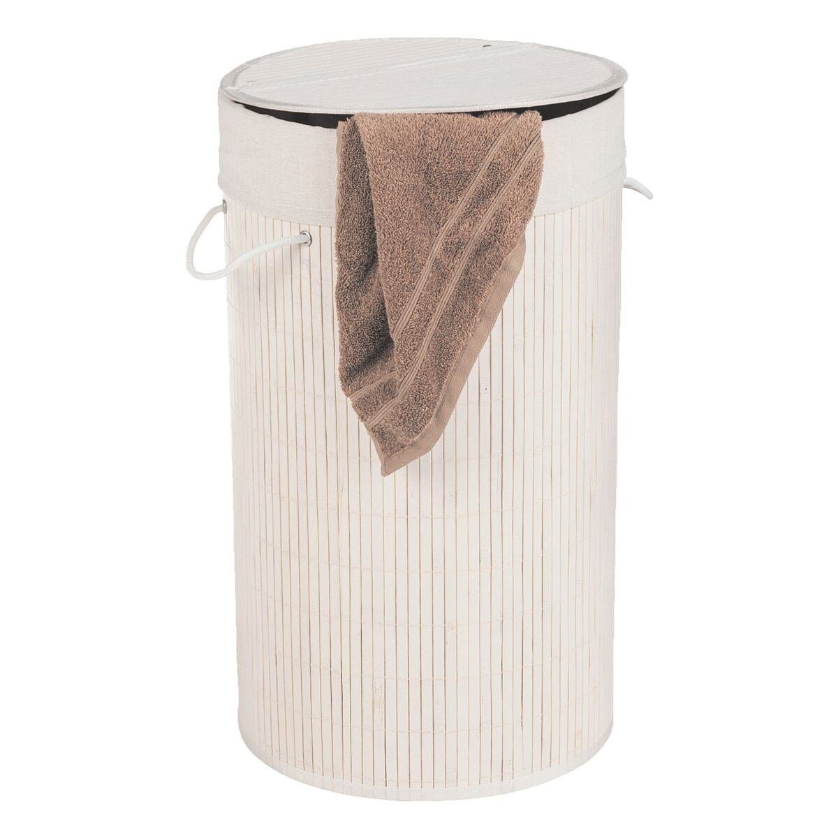 WENKO Wäschekorb Bamboo, 55 Liter, mit Deckel weiß