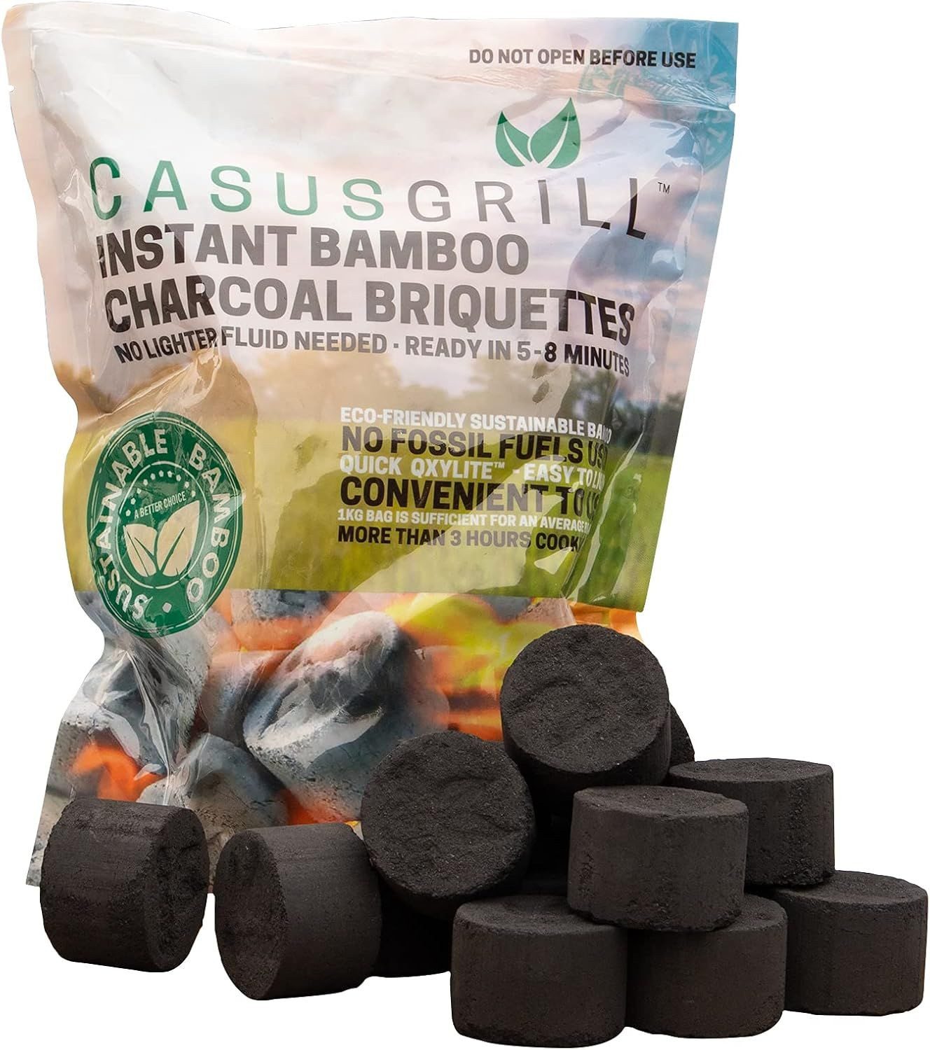 BURI Grillkamin 6x CASUSGRILL Bambus Grillbriketts Grillkohle natürliche Materialien