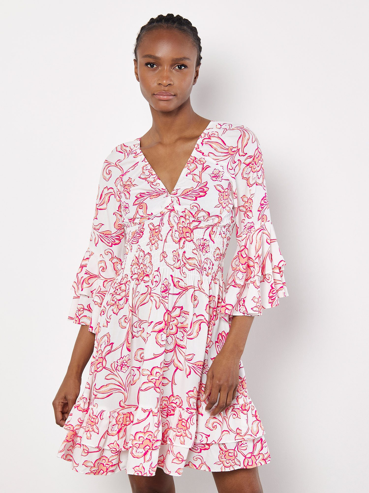 Apricot Minikleid sommerliches Blumenkleid günstig online kaufen