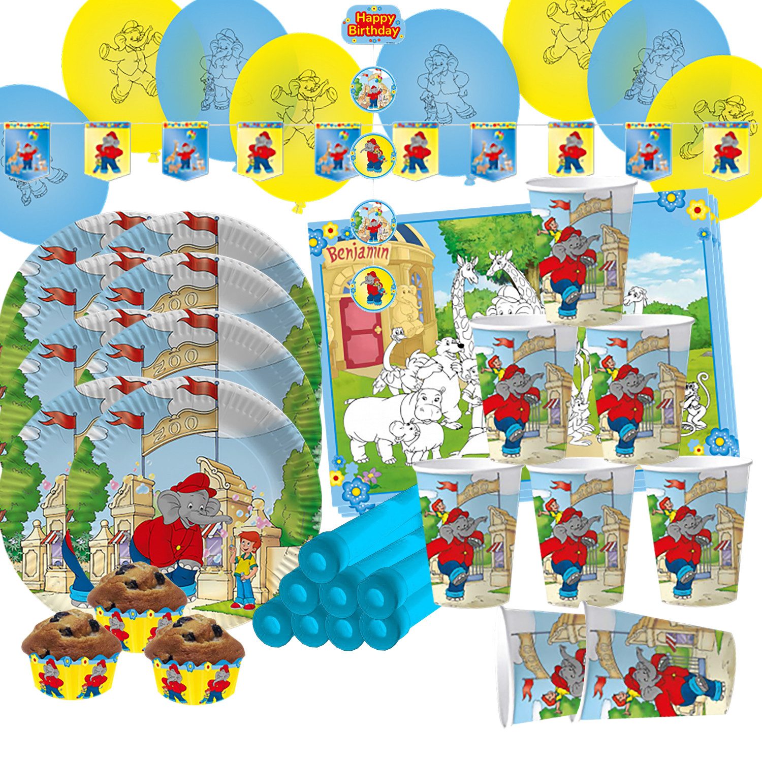 dh konzept Papierdekoration Benjamin Blümchen XXL Party Deko Set für Kindergeburtstage