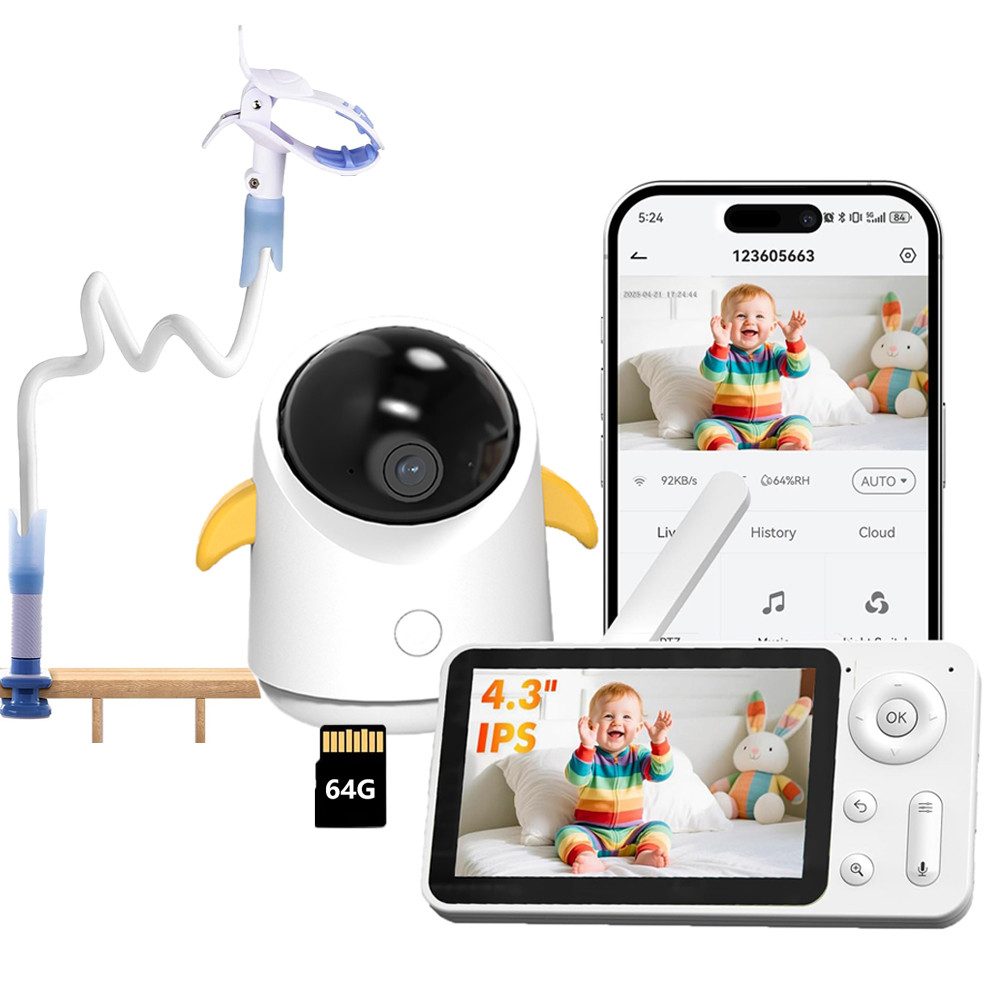 Babyphone 2MP Babyphone mit Kamera 4,3 Zoll Display WLAN Babyphone und APP