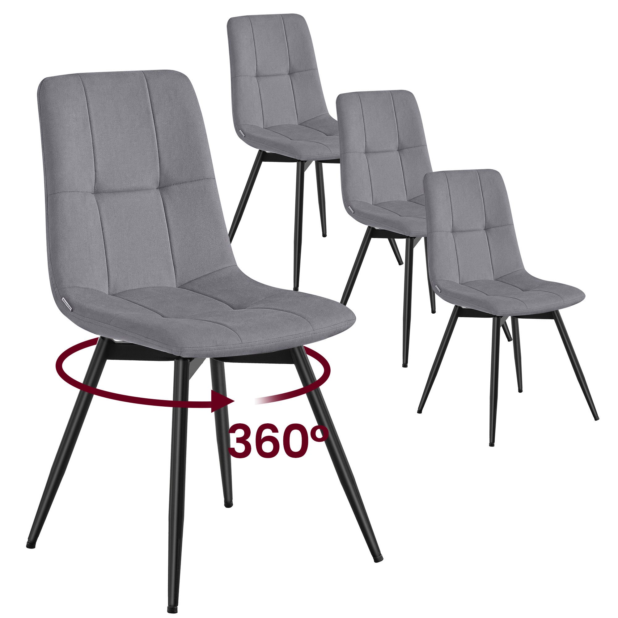 VASAGLE Esszimmerstuhl 360° Drehbar, aus Samt, Ergonomischer Samtstuhl, 4er Set, für Esszimmer und Wohnzimmer