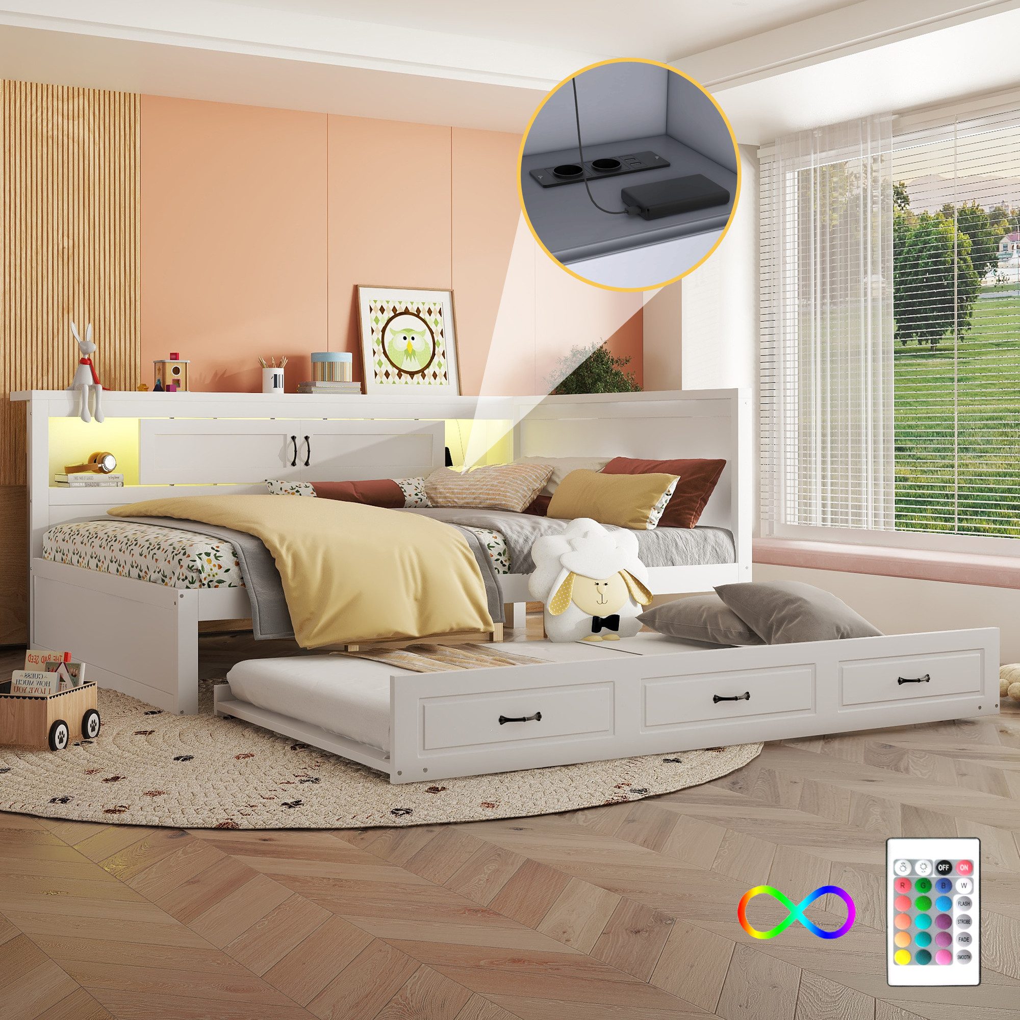 Flieks Daybett, LED Tagesbett Kinderbett 140x200cm günstig online kaufen