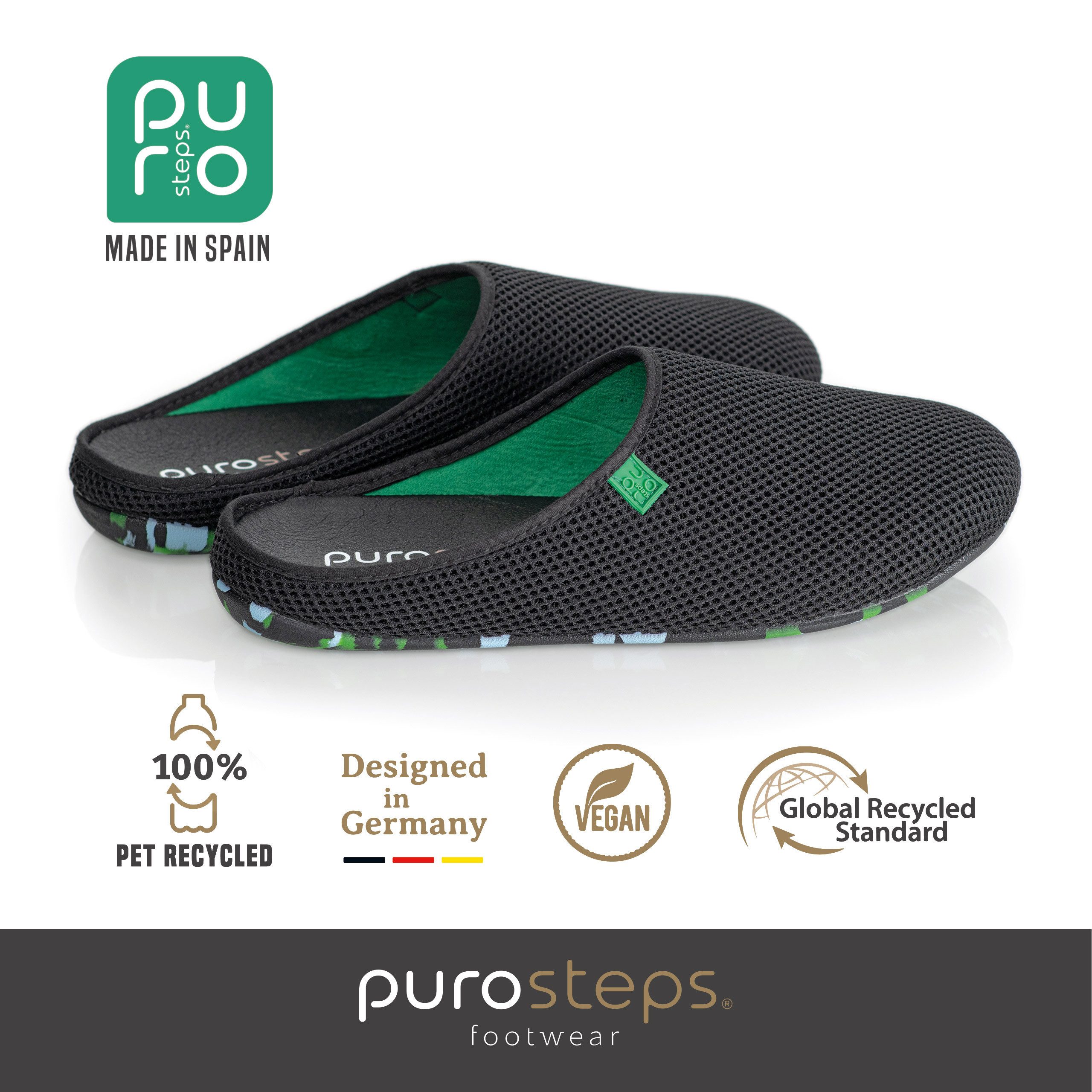 purosteps Casa-Eco Hausschuh Hergestellt aus recycelten PET Flaschen, Handgefertigt, Naturkautschuk