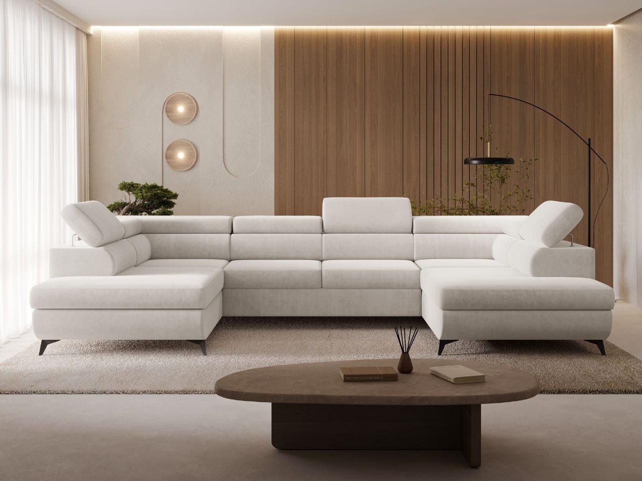 GrainGold Ecksofa U-Form Argon U, Set, Bettkasten, Wellenfedern, Verstellbare Kopfstützen, Schlaffunktion
