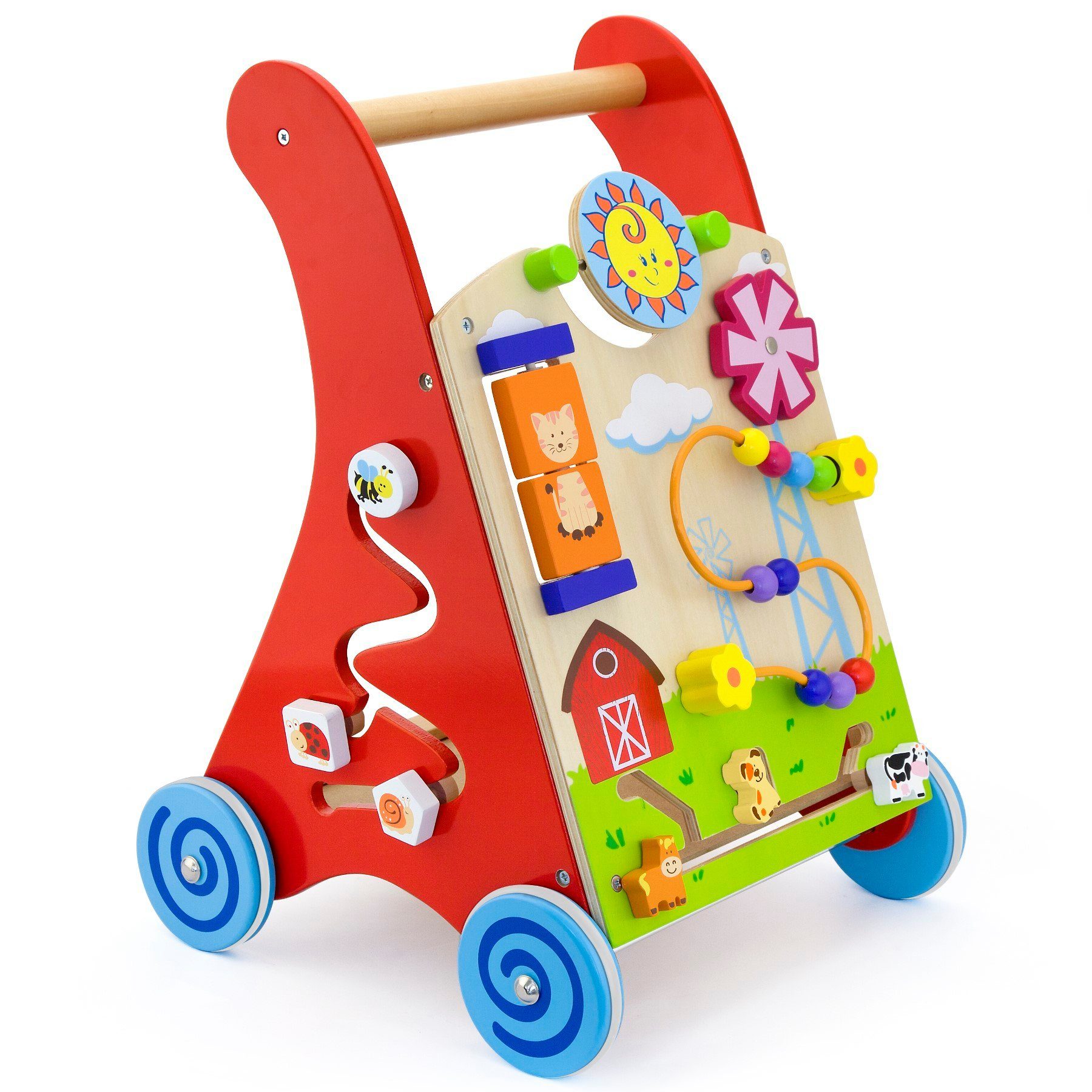 TikTakToo Lauflernwagen Lauflerner, Activity Baby Walker mit Motorikbrett, (Zahnradspiel, Motorikschleife, Spiegel, Spiel-Set), aus FSC-Holz, mit Gummilaufringen und Motorikspielzeug