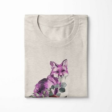 Sinus Art T-Shirt Herren Shirt 100% gekämmte Bio-Baumwolle T-Shirt Aquarell Fuchs Blumen Motiv Nachhaltig Ökomode aus (1-tlg)