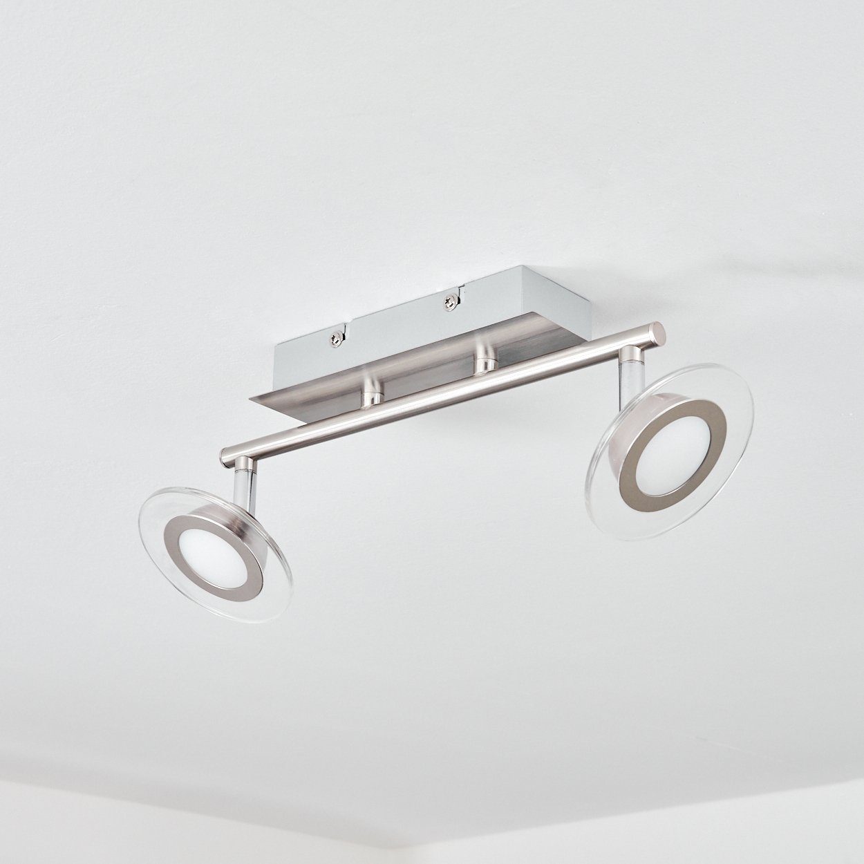 hofstein Deckenleuchte »Strove« dimmbare Kelvin, Deckenlampe Watt, Lumen, 400 Metall/Kunststoff RGB 3 Farbwechsler 2x 4, in Nickel-matt, aus LED u. CCT 2700-5000 Fernbedienung