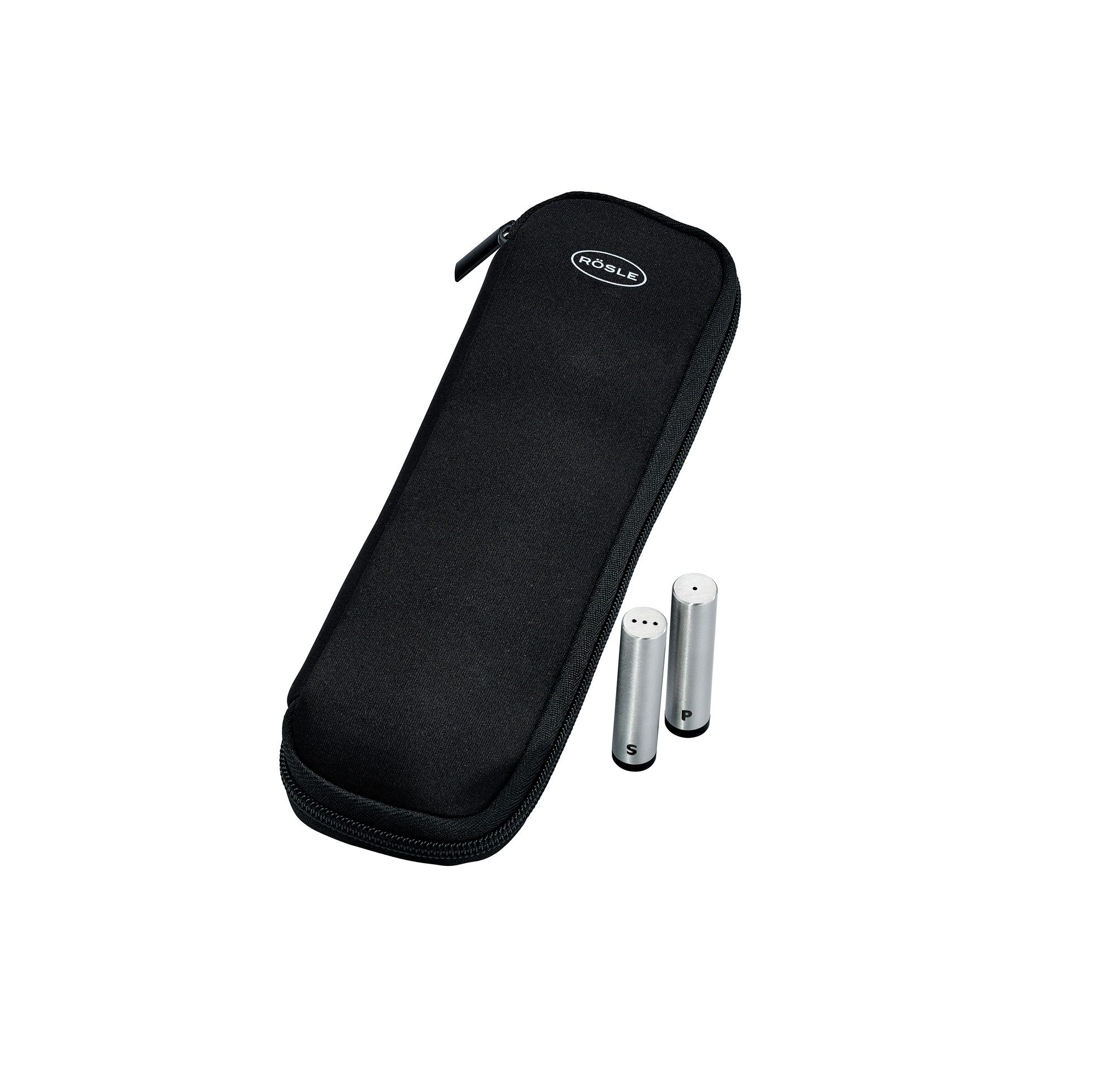 RÖSLE Salz- / Pfefferstreuer Salz- und Pfeffer Set FLEXX 2GO, (Set, 4-tlg), inklusive Bestecktasche