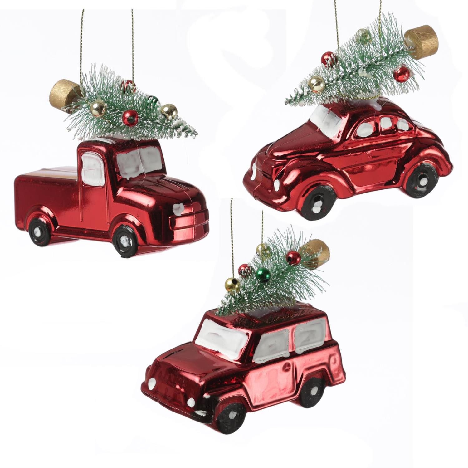 MARELIDA Christbaumschmuck Weihnachtsbaumschmuck Autos mit Weihnachtsbaum Weihnachtskugel 3 Stück