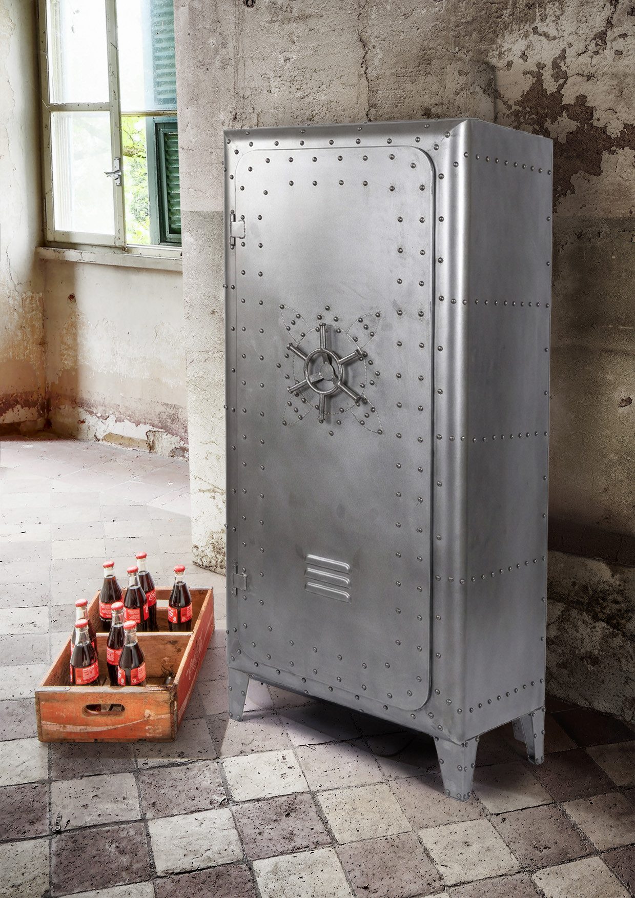 More2Home Beistellschrank TRESOR, Metall vintage silber, mit Regaleinteilung
