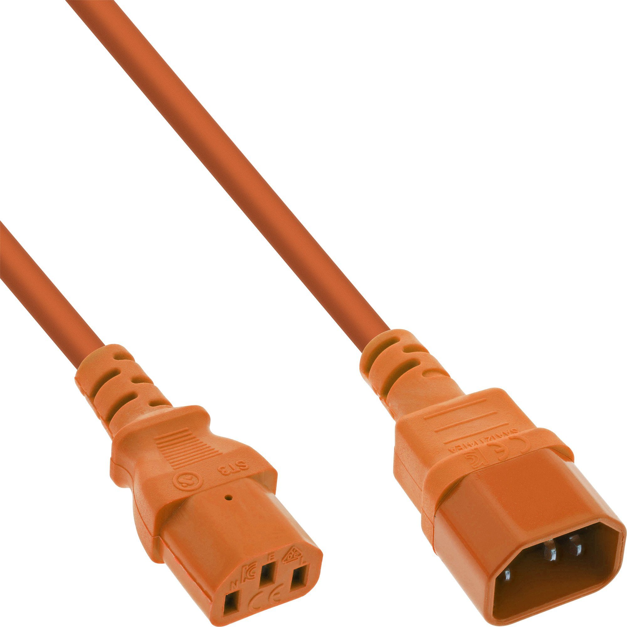 InLine® Kaltgeräteverlängerung, C13 auf C14, orange, 0,5m Stromkabel