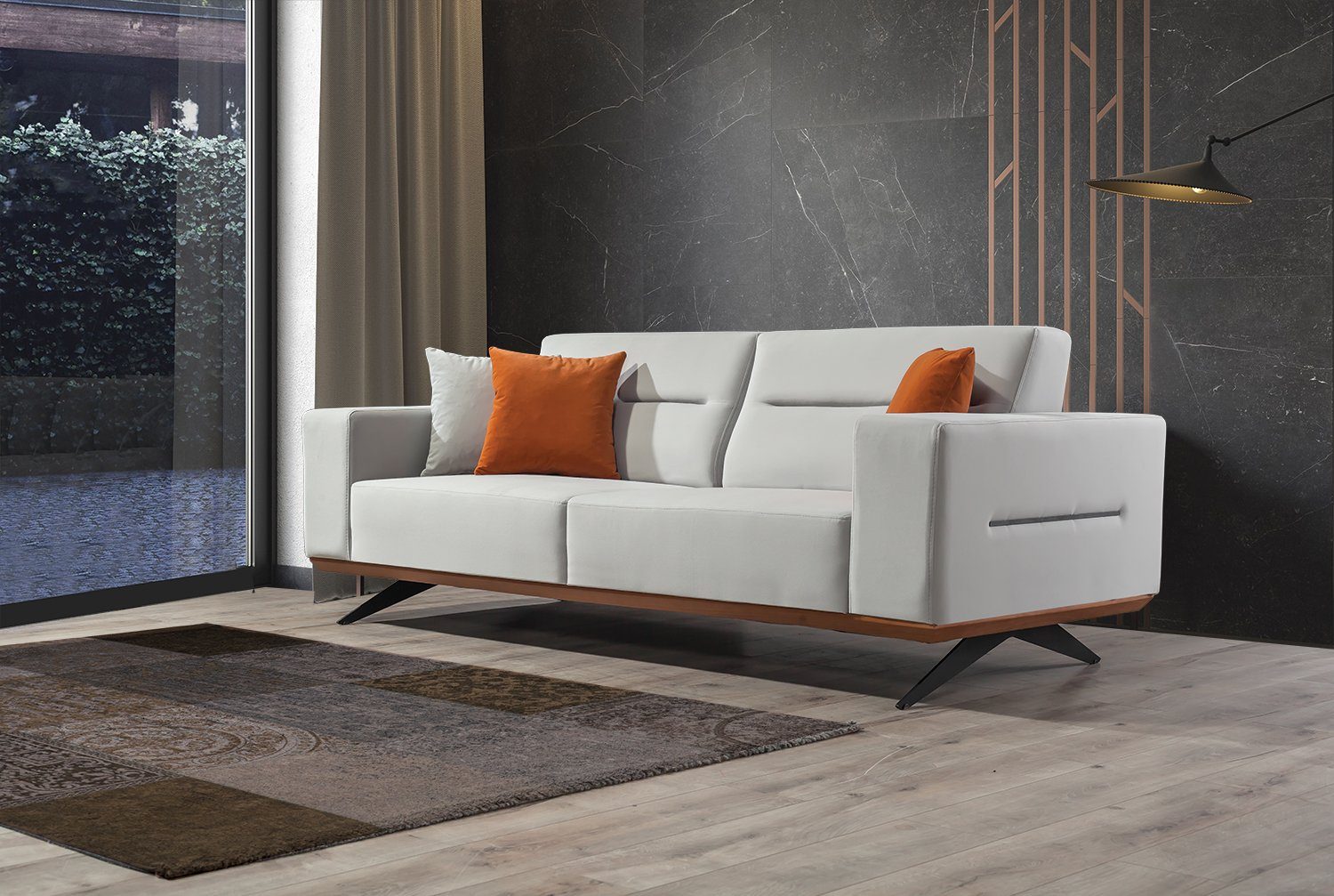 Stk. Villa Sitztiefenverstellung, in Soprano, TURKEY, made 1 Samtstoff Sofa Möbel 3-Sitzer, Cremeweiß Qualtiy eleganter