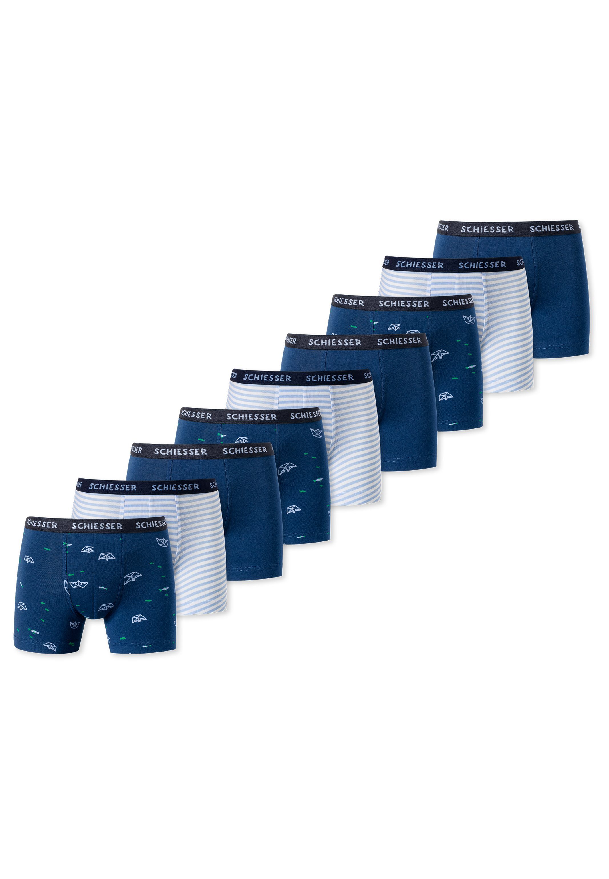 Schiesser Retro - Boys Short Pant Dunkelblau (FS23) 9er - / / (Spar-Set, Ohne Boxer Cotton Weiß Baumwolle 909 - - 95/5 Teens Eingriff Pack / Organic 9-St) Retro Blau