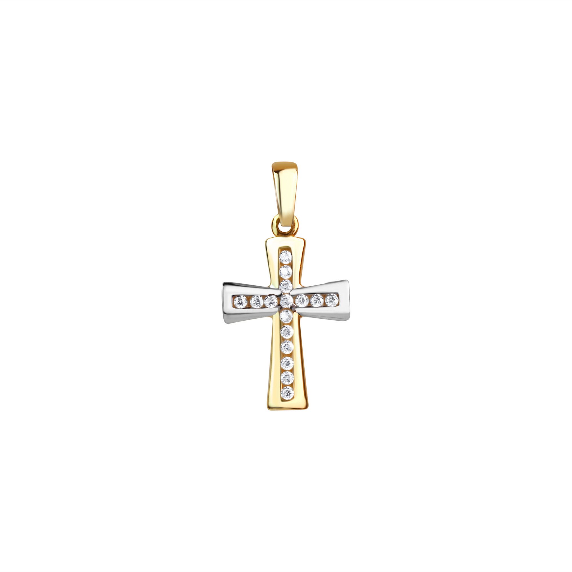 Kettenanhänger 375/- Gelbgold bicolor Kreuz Zirkonia