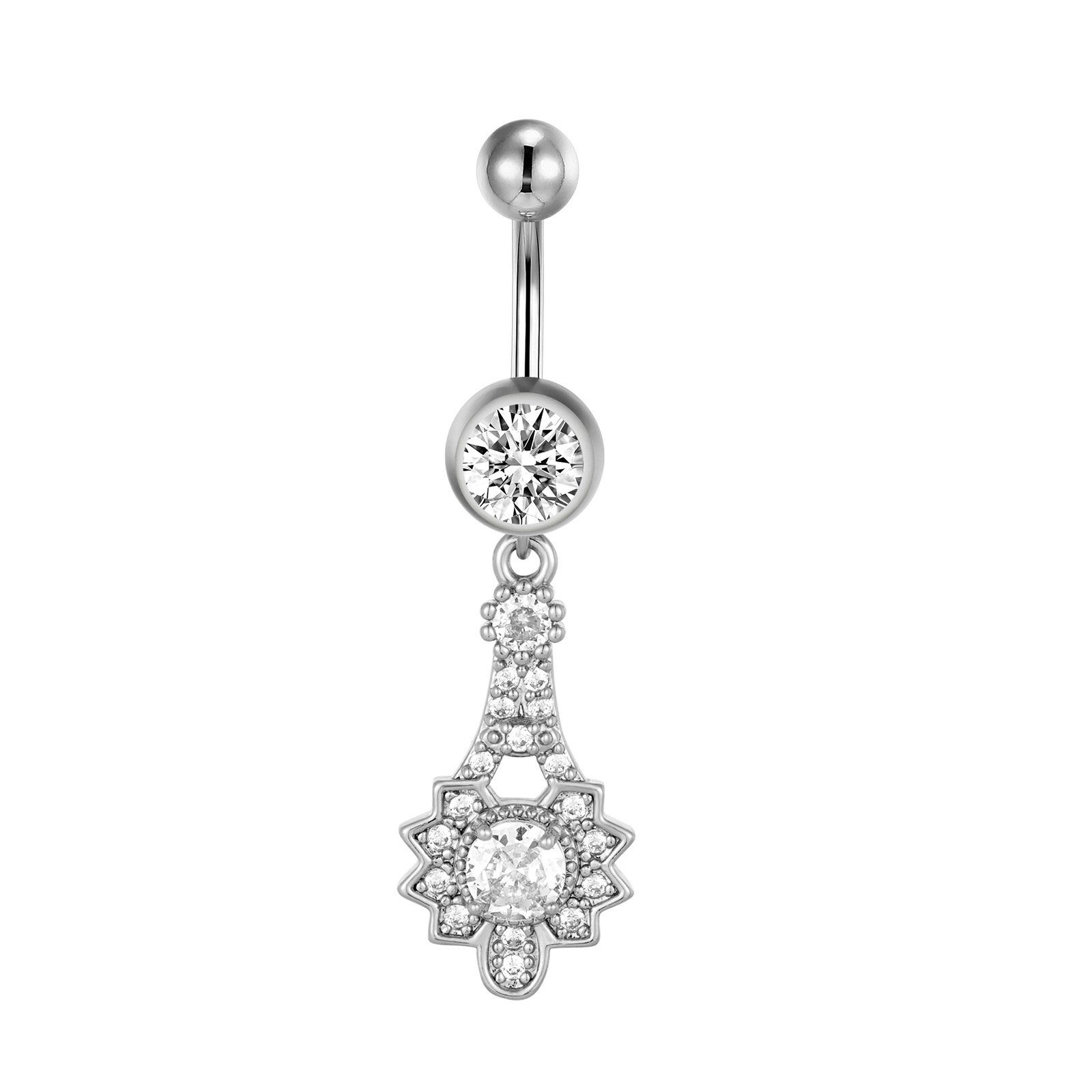 Bauchnabelpiercing Edelstahl Bananabell Anhänger Vergoldet Weiss Zirkonia HB443