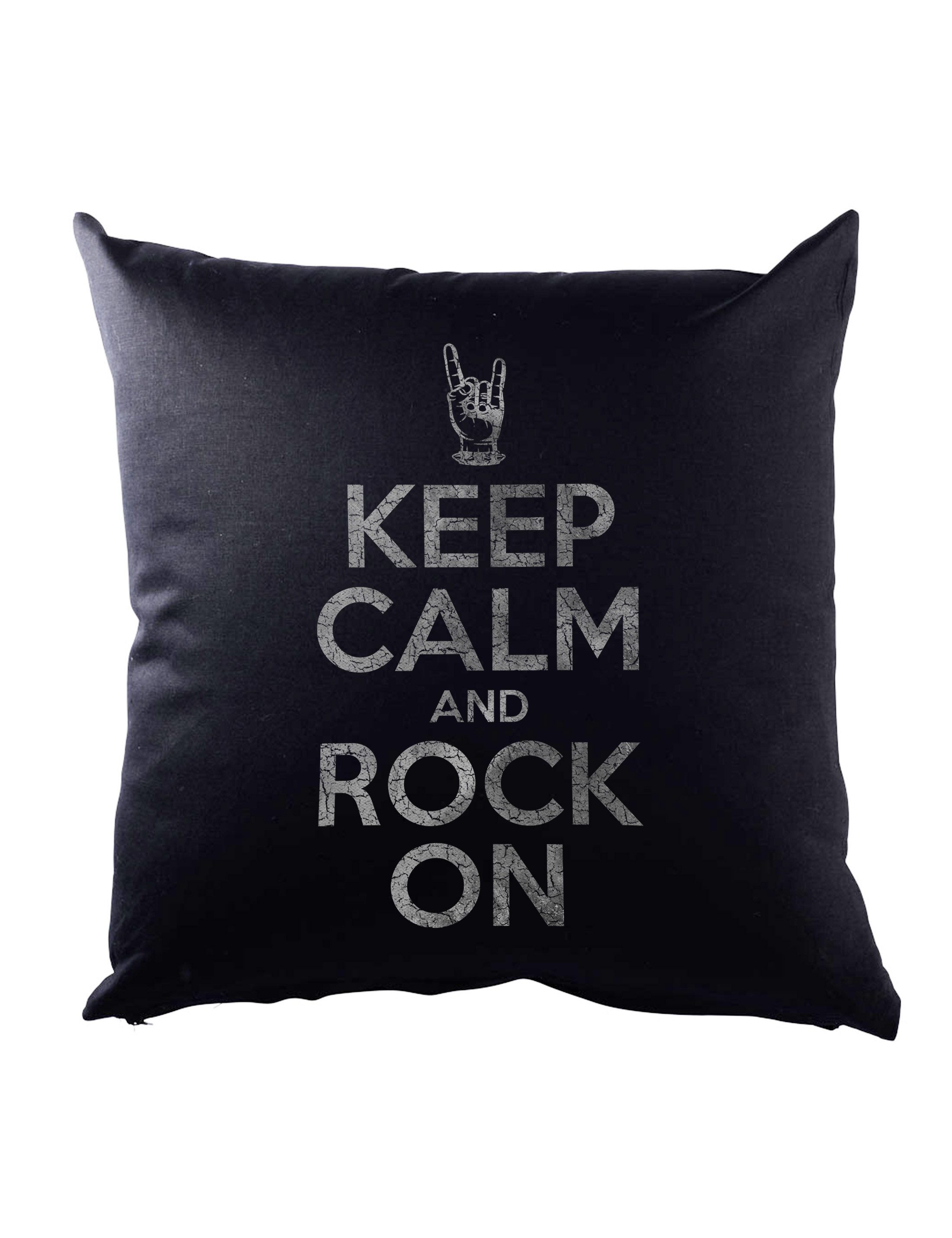 Urban Backwoods Dekokissen Keep Calm And Rock On Dekokissen Heavy Metal Hard Rock Faust Sign, Zeichen Hand Symbol Logo
