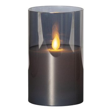 STAR TRADING LED-Kerze Windlicht im Glas Echtwachs flackernde Flamme Timer H: 12,5cm grau