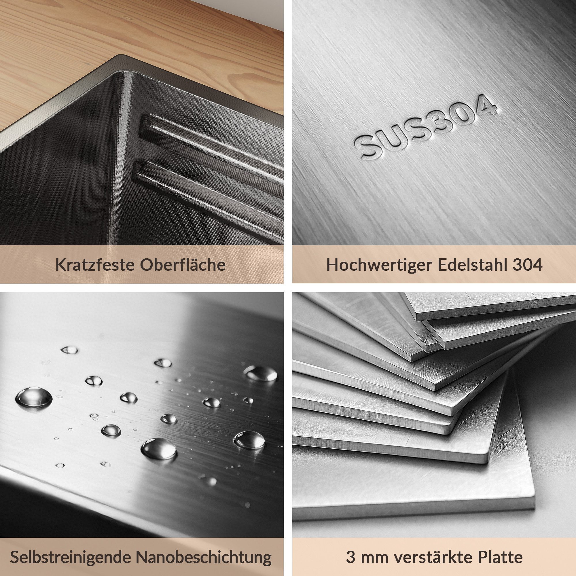 SONNI Küchenspüle Spülbecken 304 Edelstahl 70 x 45 cm Küchenspüle, Einbauspüle, Schmaler Rand, 70/22.4 cm – Bild 4 von 5