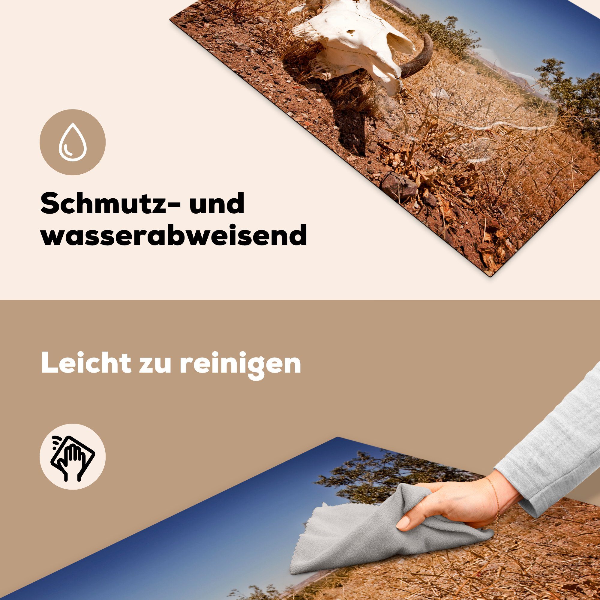 cm, die Schutz der Herdblende-/Abdeckplatte Ceranfeldabdeckung Wüste, Vinyl, küche, (1 Induktionskochfeld tlg), in Stierschädel für MuchoWow 81x52