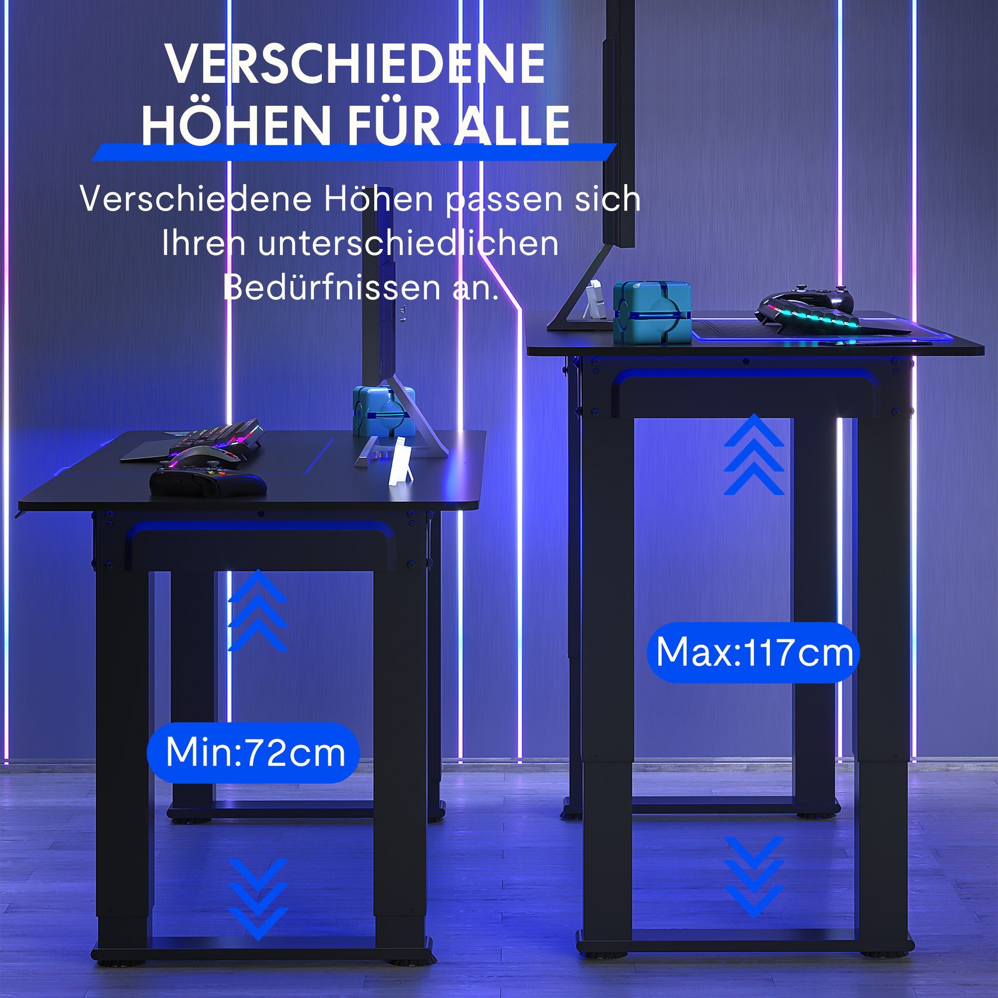 FLEXISPOT Schreibtisch Elektrisch höhenverstellbarer Tisch mit Doppelmotor (Höhenverstellbarer Schreibtisch elektrisch), Gaming Tisch, 4-Beinen, 2 Motoren, 2-Fach-Teleskop